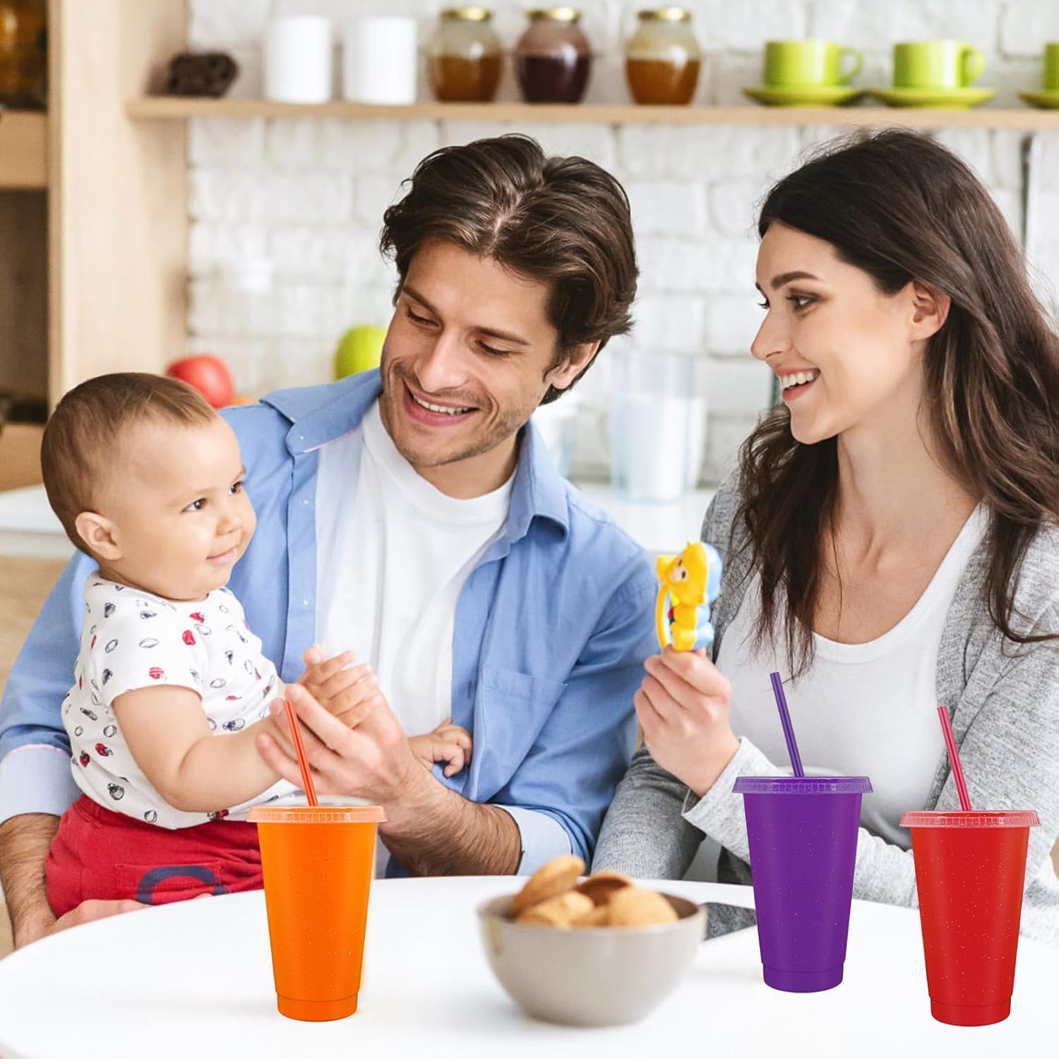 Malloom 36 vasos de plástico reutilizables con tapa y pajita, 700 ml, vasos de bebidas frías con purpurina, vasos para fiestas, tazas de viaje para café helado, batidos, cumpleaños