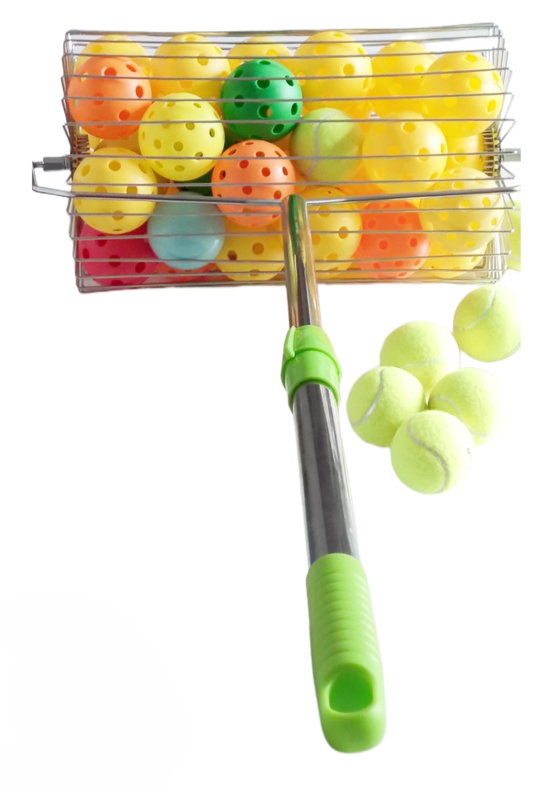 Recolector de pelotas de tenis de acero inoxidable de gran capacidad, pickball Pickball Pickball, recogedor de metal portátil, reciclador de pelotas de tenis de metal extensible, colector