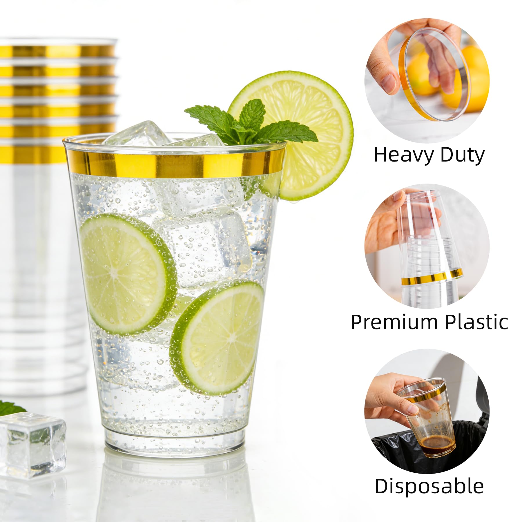 200 Pack 12 oz Gold Rimmed Disposable Plastic Cups for Party — Amazon image 2