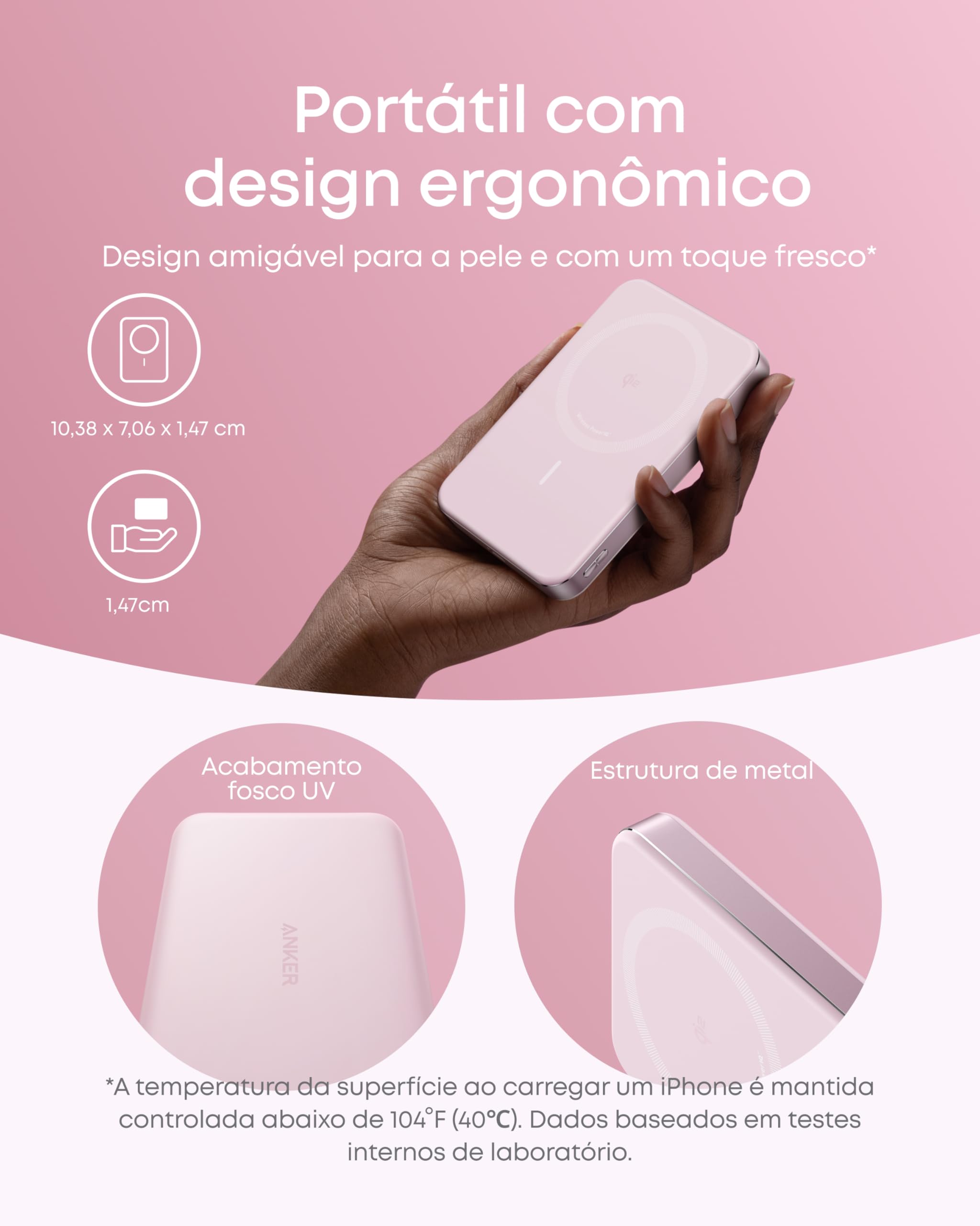 Anker MagGo Power Bank,Carregador Portátil Ultra Fino por Indução