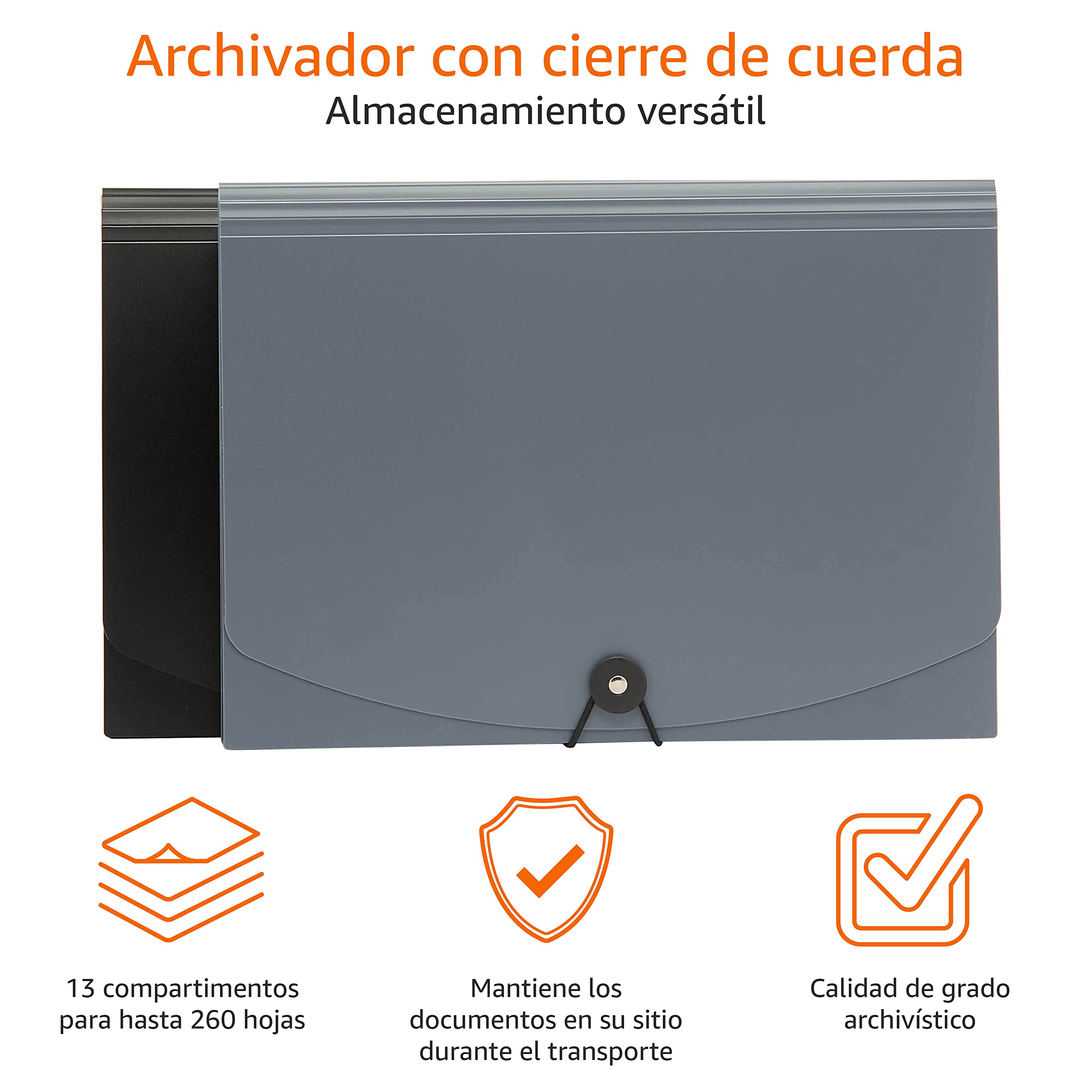 Amazon Basics Carpeta acordeón, tamaño A4, Paquete de 2, color Gris,Negro/gris