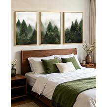 KUVIOKE Blue Fog Pine Tree Framed Wall Art Nature Nordic Forests Artwork Morden Painting Home Decor 11x14in Black Framed