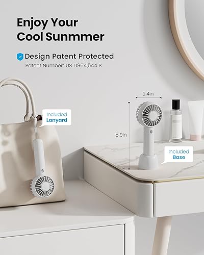 Vista 2 de Gaiatop Mini ventilador portátil, pequeño y potente, diseño lindo de 3 velocidades, ventilador de mano personal y escritorio con base, ligero Blanco