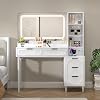 Makeup Vanity Desk with Mirror and Lights, Modern Large Dressing Table with Charging Station,5 Drawers,Side Cabinet for Bedroom