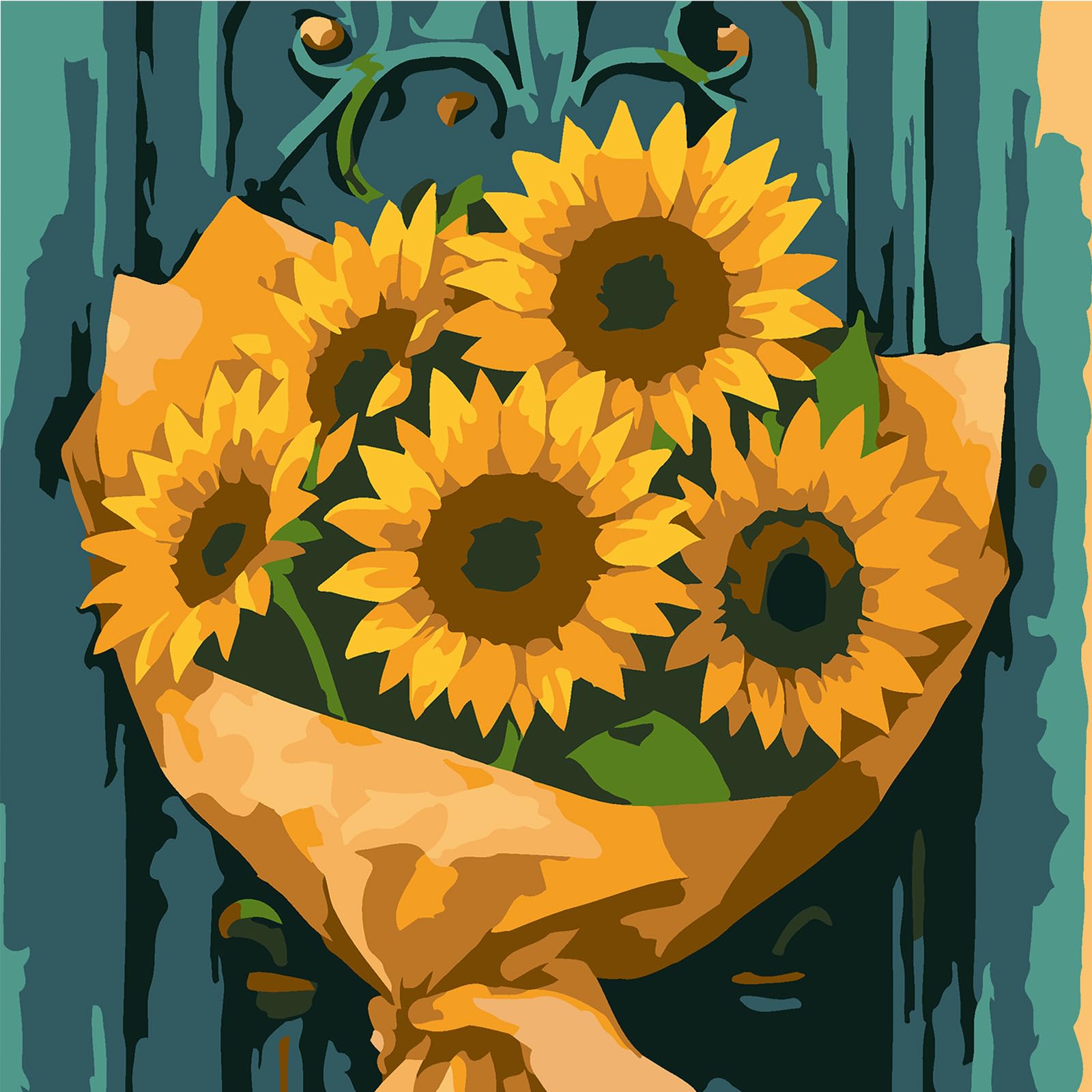 Sunflower DIY Paint By Numbers Kit on Canvas 20x20cm with Frame Paint by Numbers Kits Drawing Paintwork for Beginners Adults Gift Home Wall Decor
