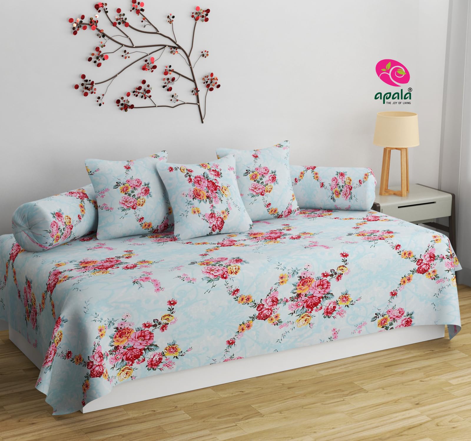 LOPUNNY Poly Cotton Diwan Set Soft Cotton, 1 (60 X 90 Inches) Bedsheet,3 (16x 16 inches) Cushion Covers and 2 Booster Covers (6 PCS Set)-image-1