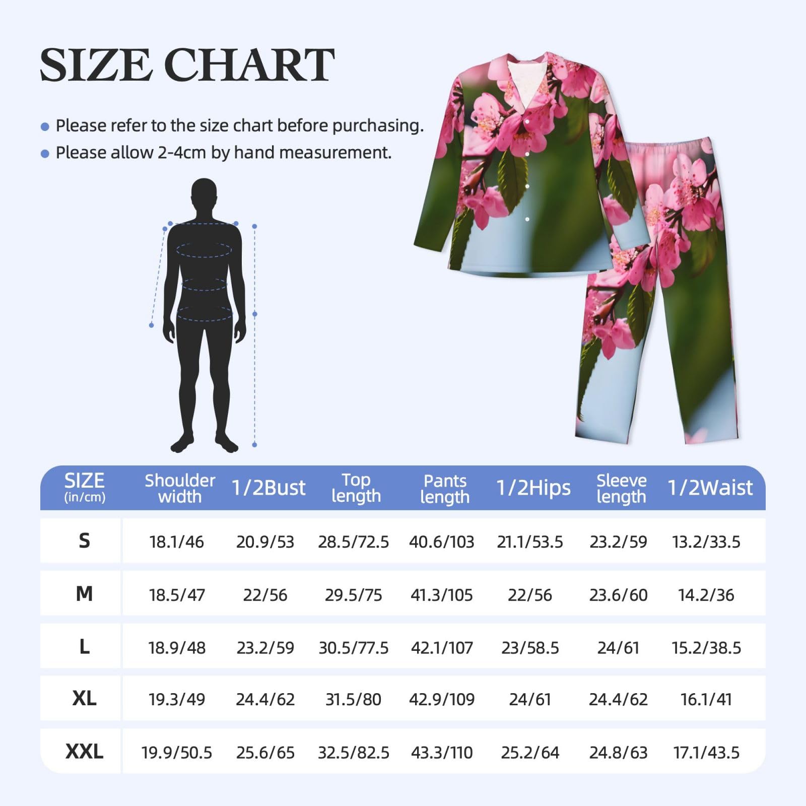 Rosa Cherry Blossoms 1 Stampa Uomini Manica Lunga Pigiama Set Sleepwear Due Pezzi Lounge Set Traspirante Nightwear