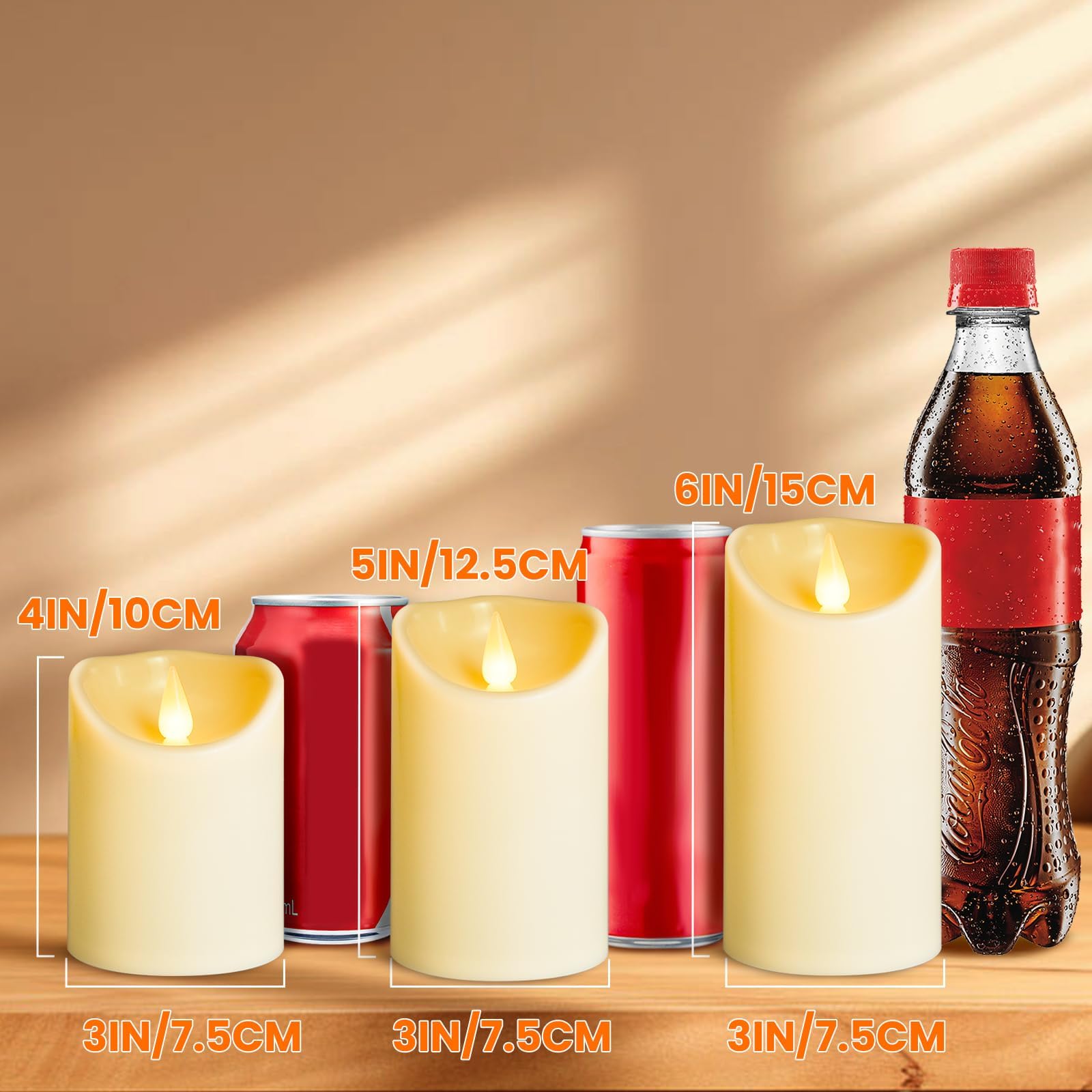 LEOSAN Velas LED sin llama, velas parpadeantes para interiores y exteriores, funcionan con pilas, temporizadores remotos, no se derriten, plástico marfil de 3 pulgadas de profundidad x 4 pulgadas de