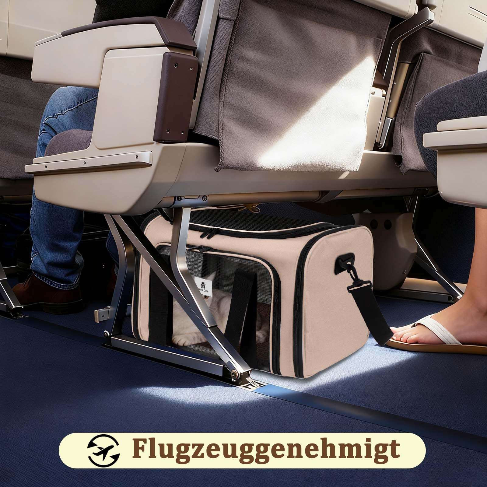 Katzentransportbox, Faltbare Transportbox Katzen und Hunde mit Plüsch-Einlage und Kühlmatte aus Strohgeflecht – für alle Jahreszeiten geeignet, Ideal für Der Gang zum Tierarzt Auto Fugzeug