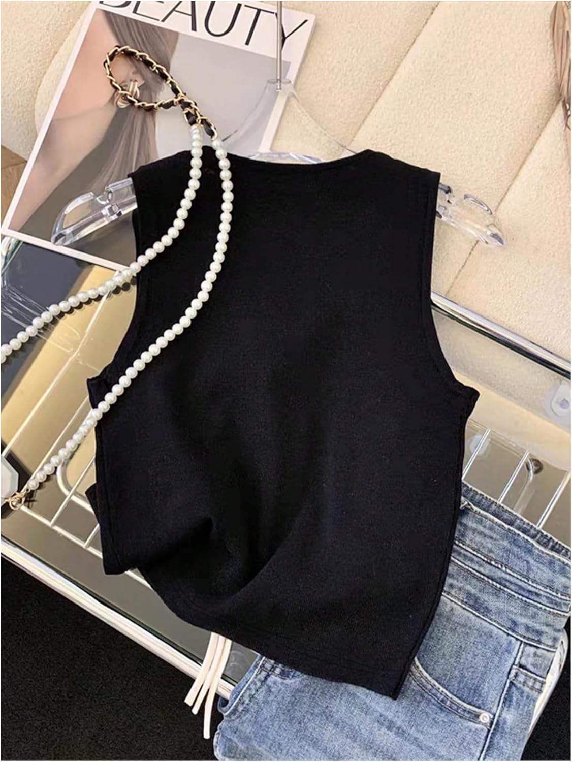 SHENHE Women's Summer 3D Flower Tank Top Crew Neck Sleeveless Fitted Dressy Going Out Top - Image 2