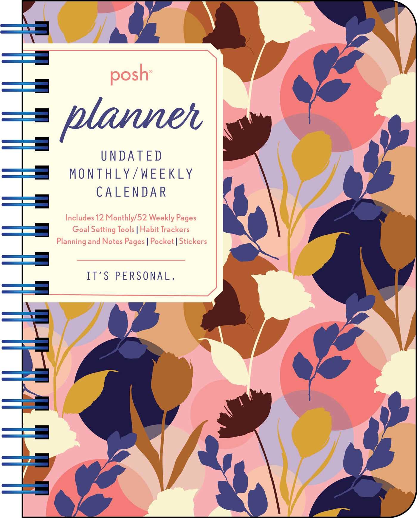 Posh: Perpetual Planner Undated Monthly/Weekly Calendar: Pink Silhouette Floral