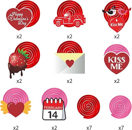 Miniatura 4 de Decoración de corazón rojo y rosa para el día de San Valentín, serpentinas de remolinos  30 piezas románticas de galentinos especiales, suministros