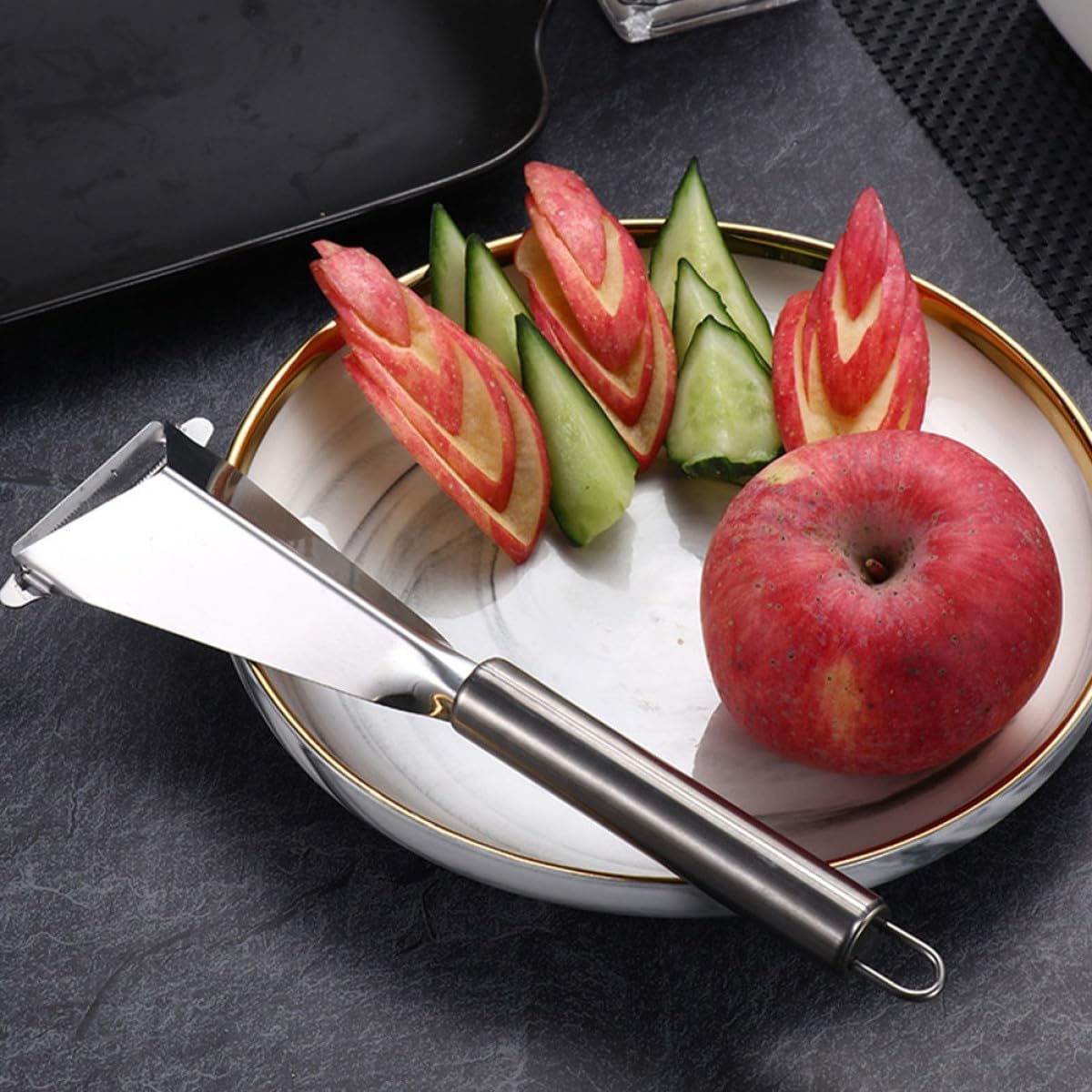3pcs Stainless Steel Fruit and Vegetable Carving Cutters Set, Kitchen Peeling and Engraving Tools for Home and Restaurant Use