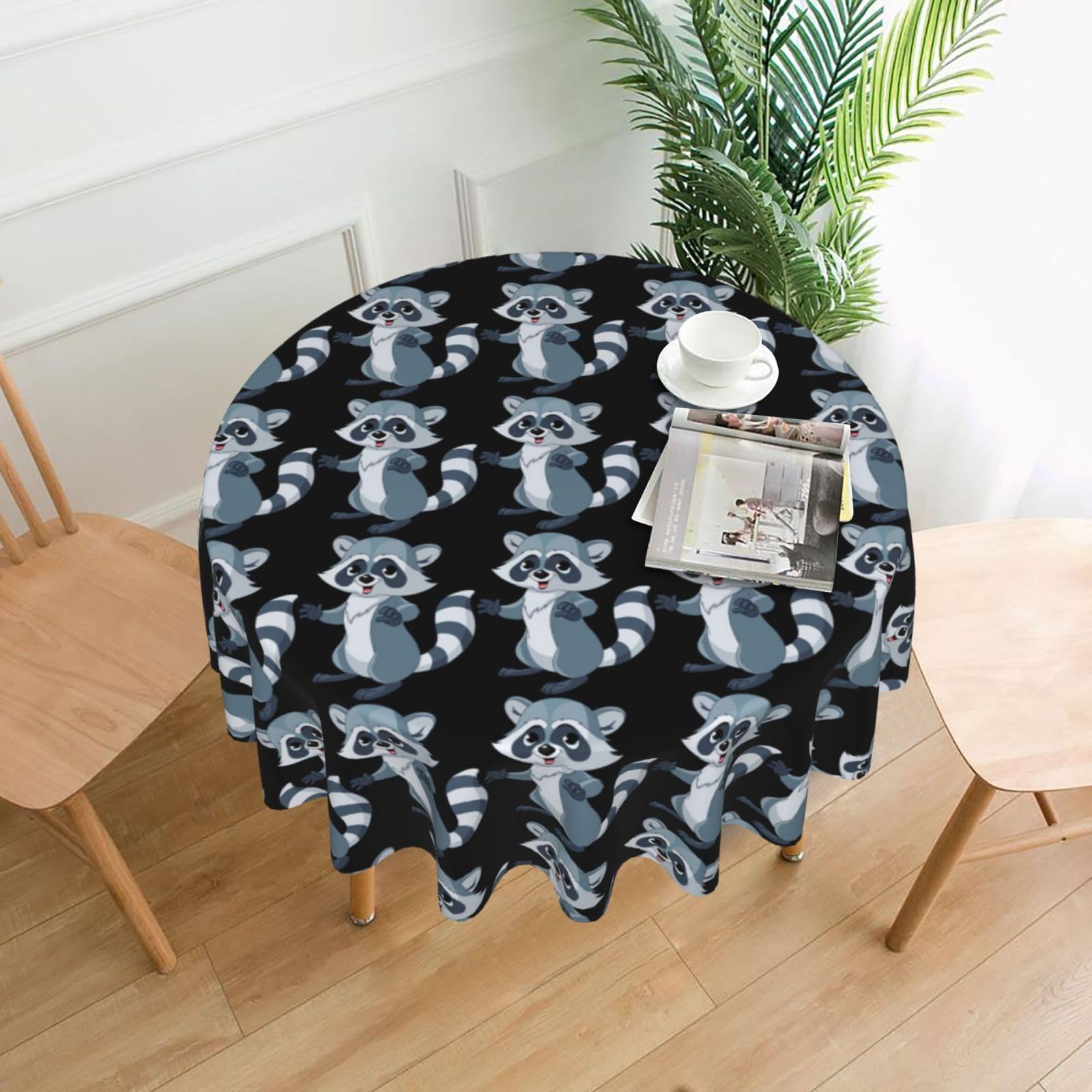 WHJSSF cute raccoon Prints Round Decorative Tablecloth 60in - Elevate Your Dining Experience with a Stylish & Protective Table Throw