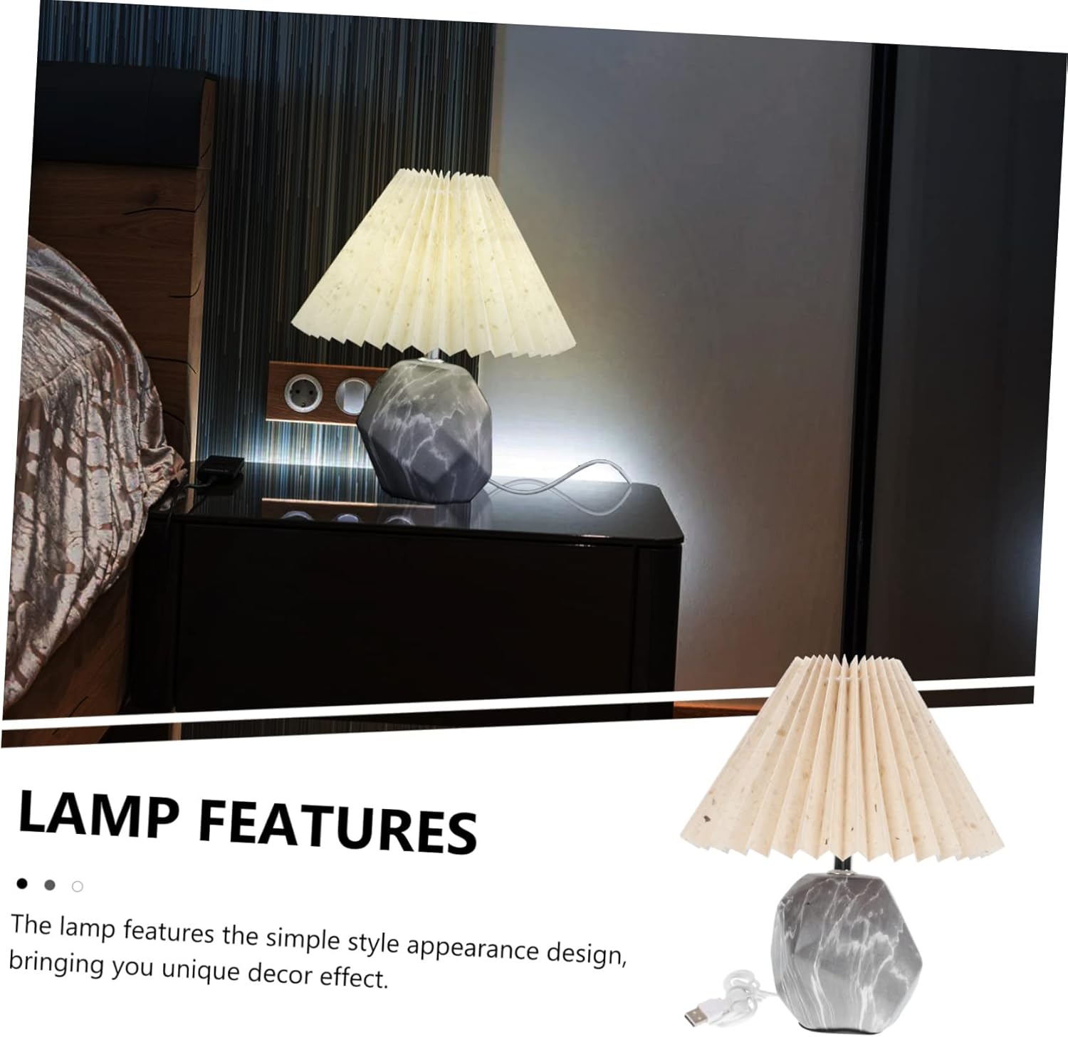 DOITOOL 1pc Decorative Night Lamp USB Charging Port Warm Glow Bedside Table Light for Bedroom Living Room Office Modern Design Base Retro Style