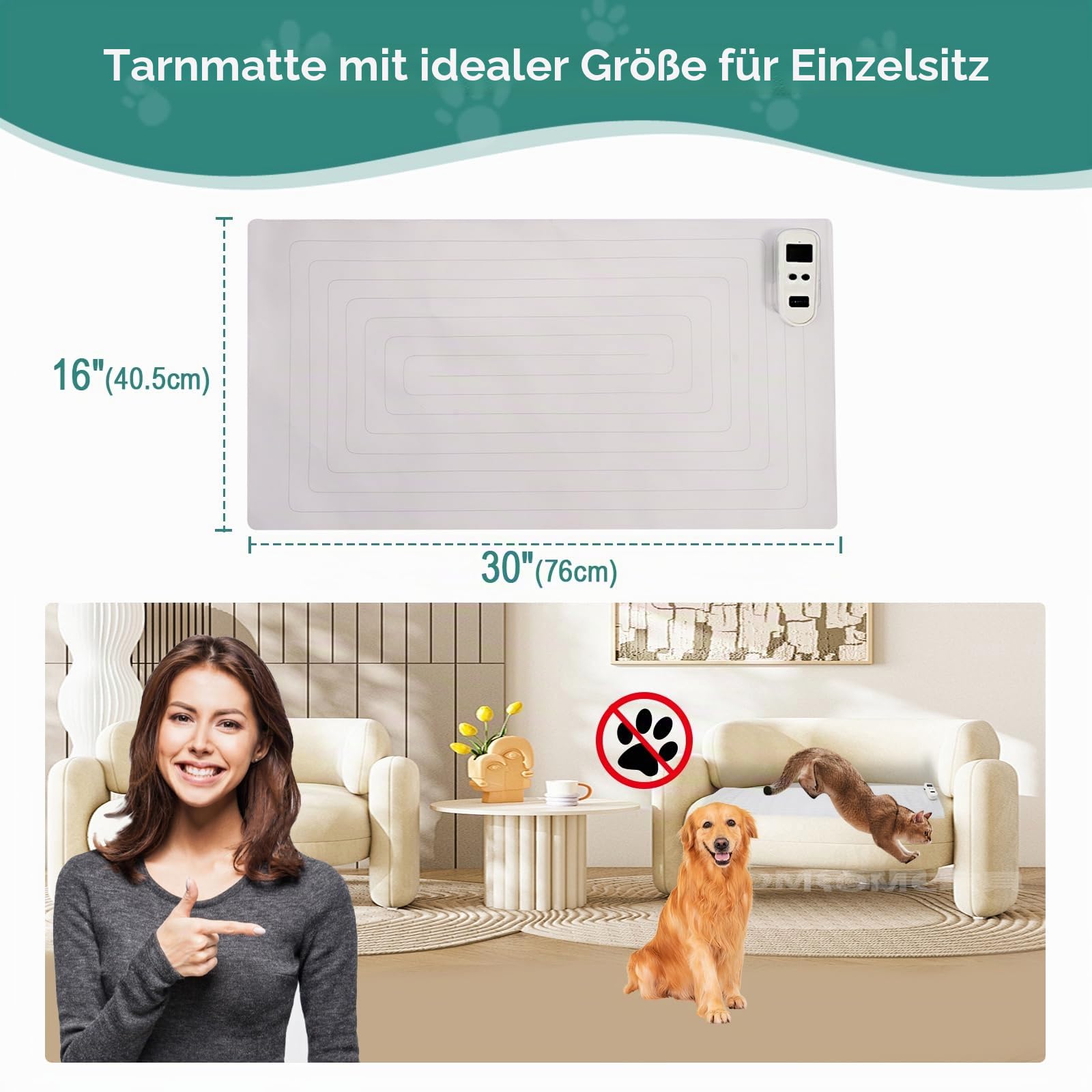 2 Stück wiederaufladbare Haustier-Stoßmatte, Scat-Matte für Hunde und Katzen mit 3 Modi, elektrische Trainingspad hält Haustiere von Couch, Sofa, Bett, Arbeitsplatte fern