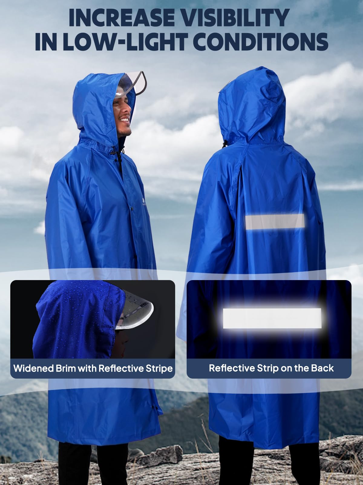 ANYOO Unisex Impermeable Ligero Portátil Con Capucha Poncho de Lluvia Compacto Reutilizable con Mangas para Mochilero Senderismo Acampar Al Aire Libre, Talla única