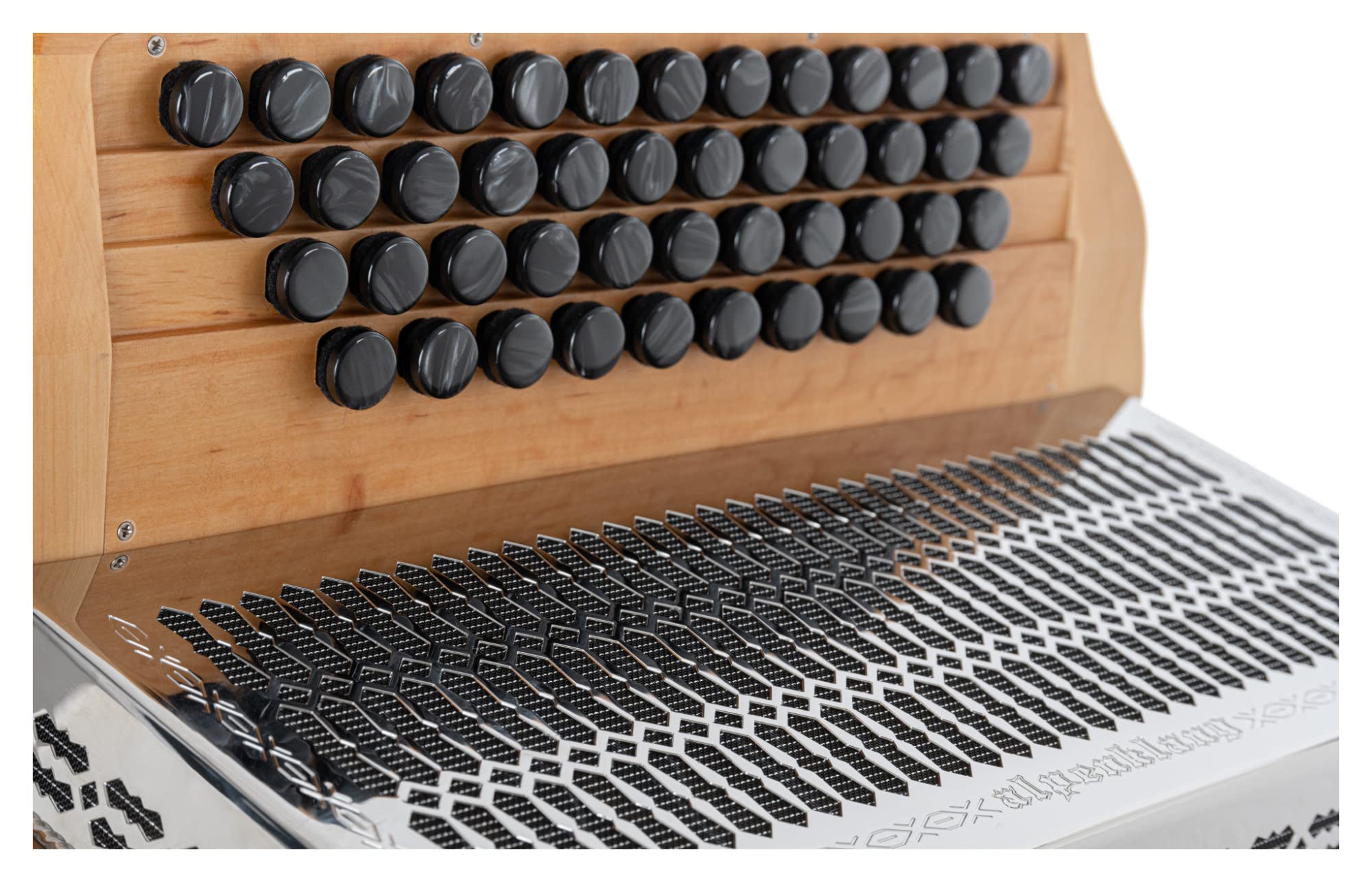 Alpenklang Pro Alpline 34 Eco Harmonika G-C-F-B MB - 46 boutons (4 rangées, 3 voix) - X-Bass découplé et H-Bass - Set incl. manuel Michlbauer avec CD - Hêtre