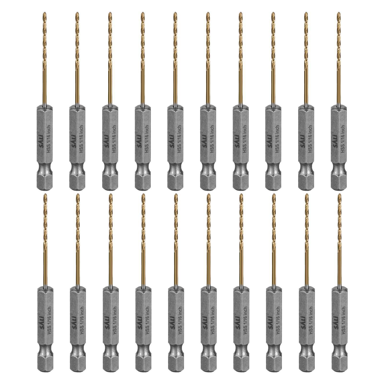 SALI 20 teiliges HSS Bohrer Set Sechskantschaft Schnellbohrkronen Ø 1,5 mm Titan-beschichteter Bohrersatz Schnellwechsel 1/4"-Sechskantaufnahme Spiralbohrer Metallbohrer für Holz Kunststoff Aluminium