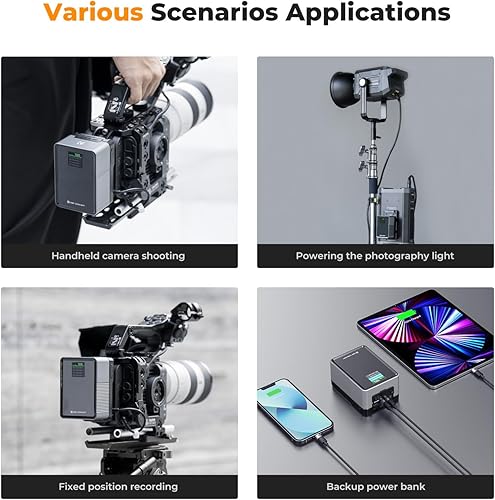 Miniatura 6 de K&F CONCEPT Batería de montaje en V de 99 Wh con carga rápida PD100W 14.8V6700mAh Mini batería de montaje en V con D-Tap, DC, USB-C dual, USB-A,