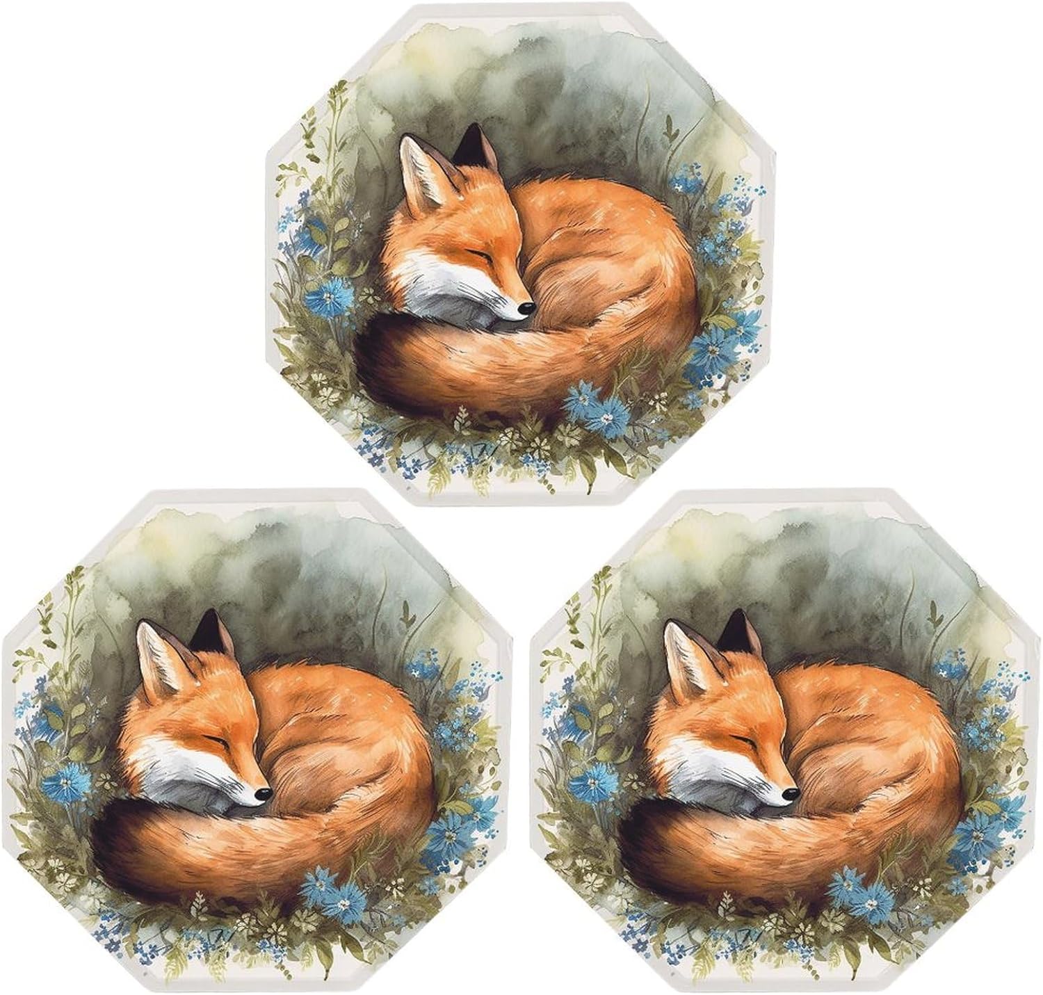Ctagon Metal Sign for Home, Modern Display Plate for Kitchen, A Sleeping Fox Plates Accent Hanging Wall Decorations 3PCS for Living Room, Bedroom, Hallway, Hotel
