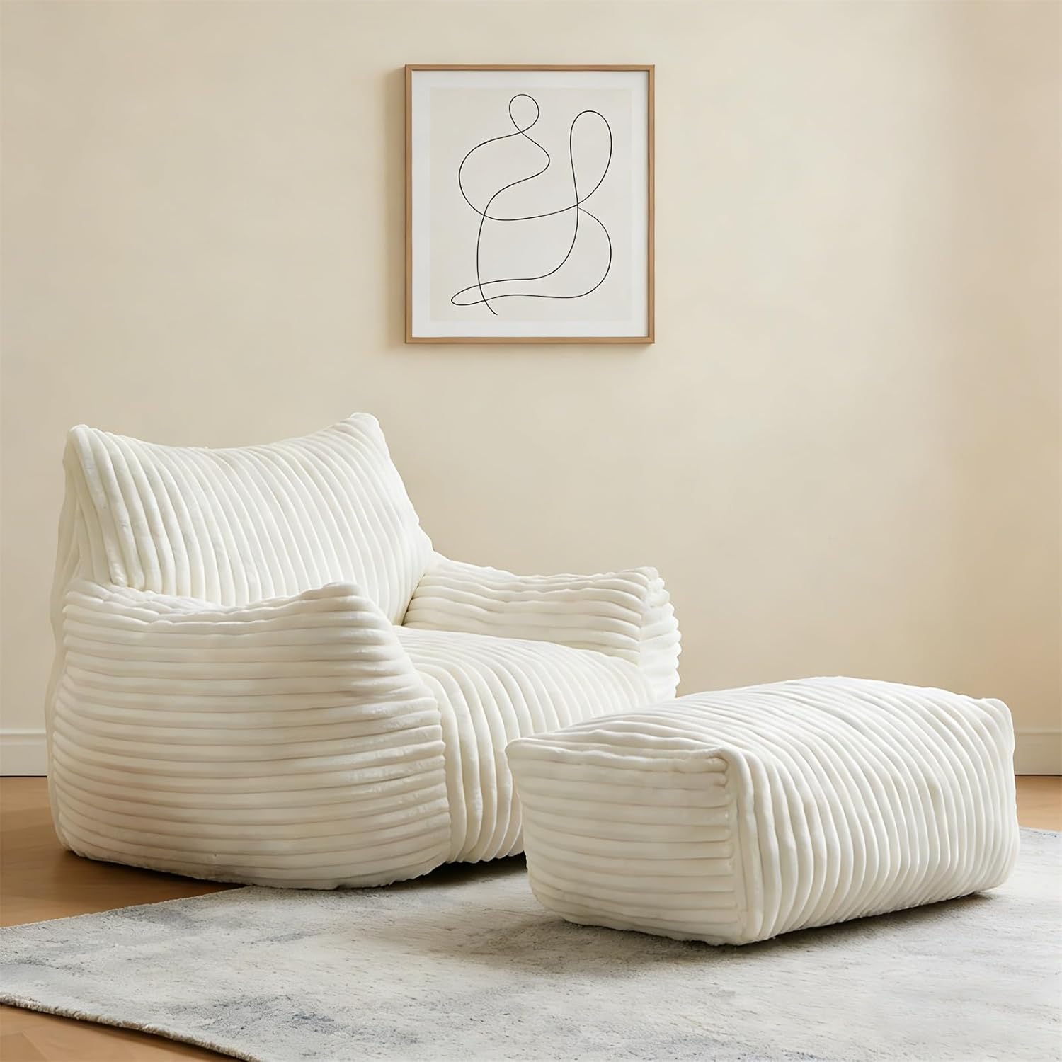 Large Bean Bag Chair, Ergonomic Beanbag Sofa with Filling, Soft Bedroom Chair, Bean Bag for Adults & Kids, Fit for Reading Nook(with footrest)