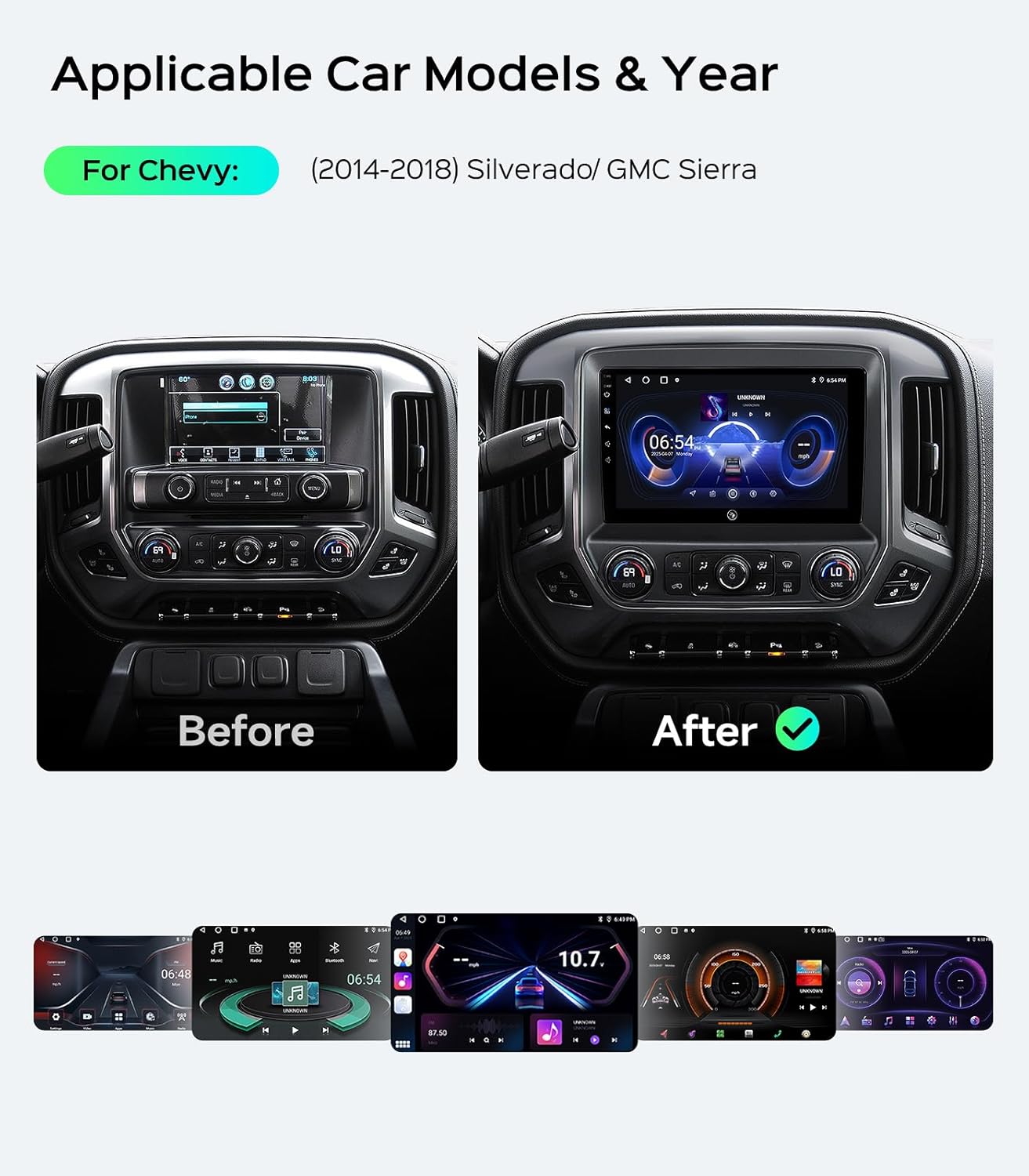 10.2'' Car Radio Stereo for Chevy Silverado 2014 2015 2016 2017 2018 GMC Sierra 2+64G Replacement Upgrade 5G WiFi Wireless Carplay/Android Auto/GPS/Bluetooth/FM Radio/1080P SWC