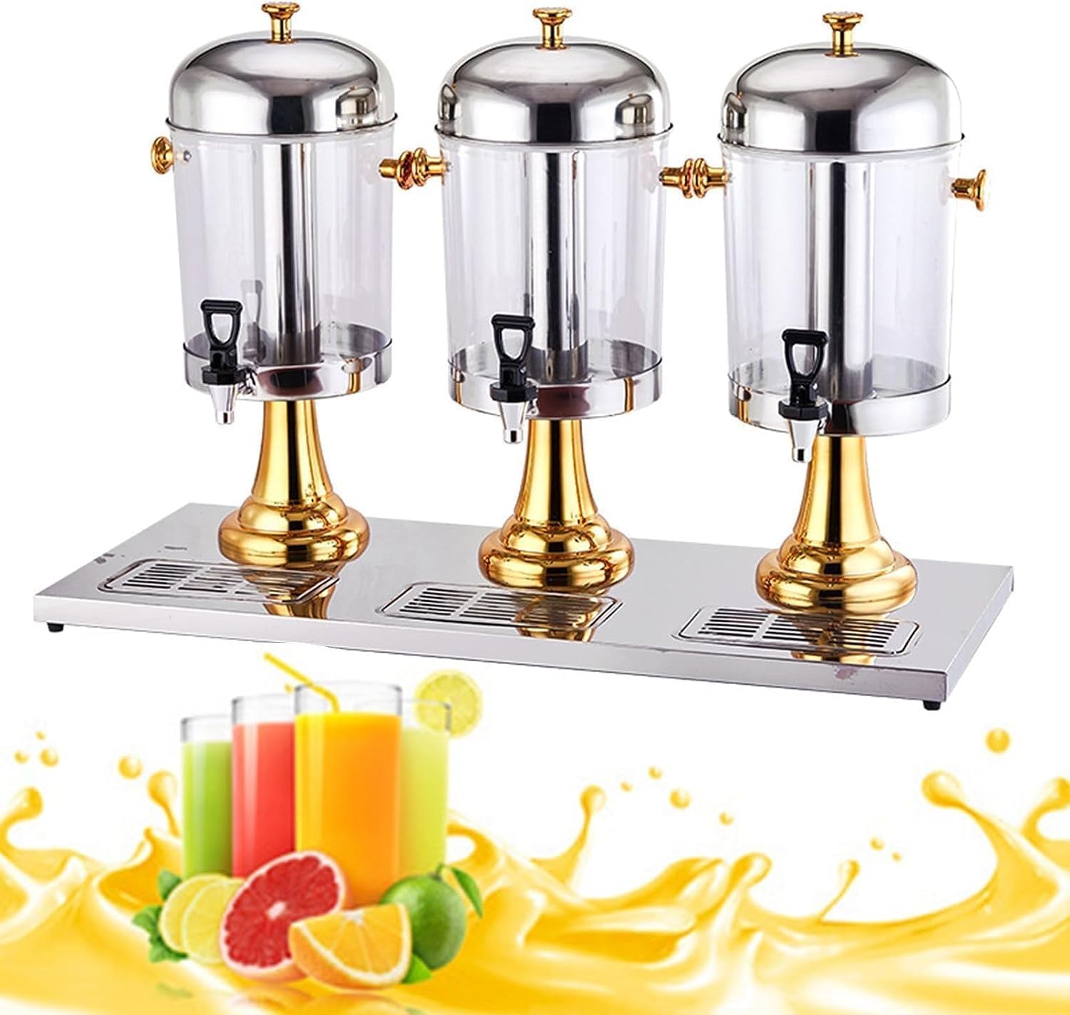 Drink Dispenser with tap, Commercial 8/16/24L Stainless Steel Beverage Dispensers, Cold Hot Juice Dispenser, for Parties, Weddings, Buffet (Gold 24L)