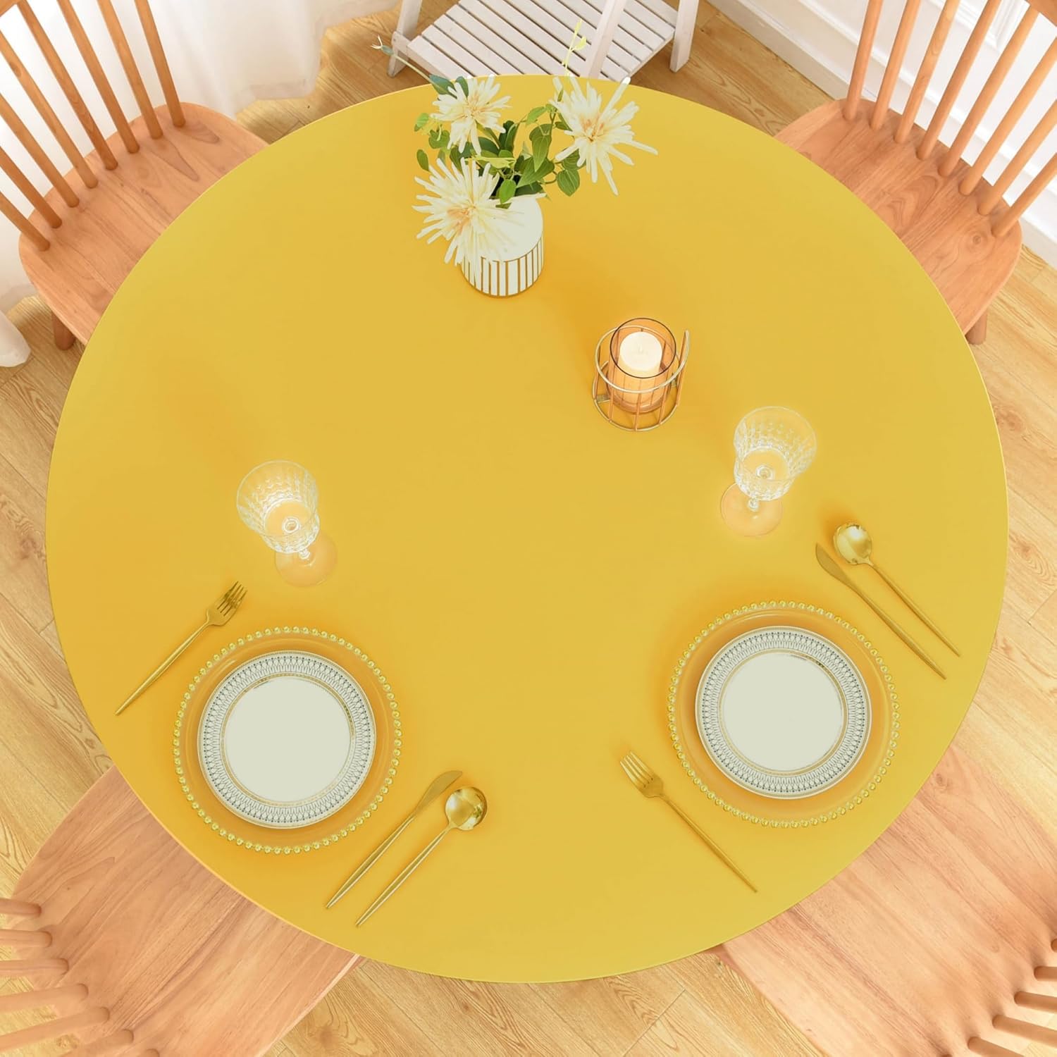 Monibana Fitted Tablecloth with Elastic Edged for Round