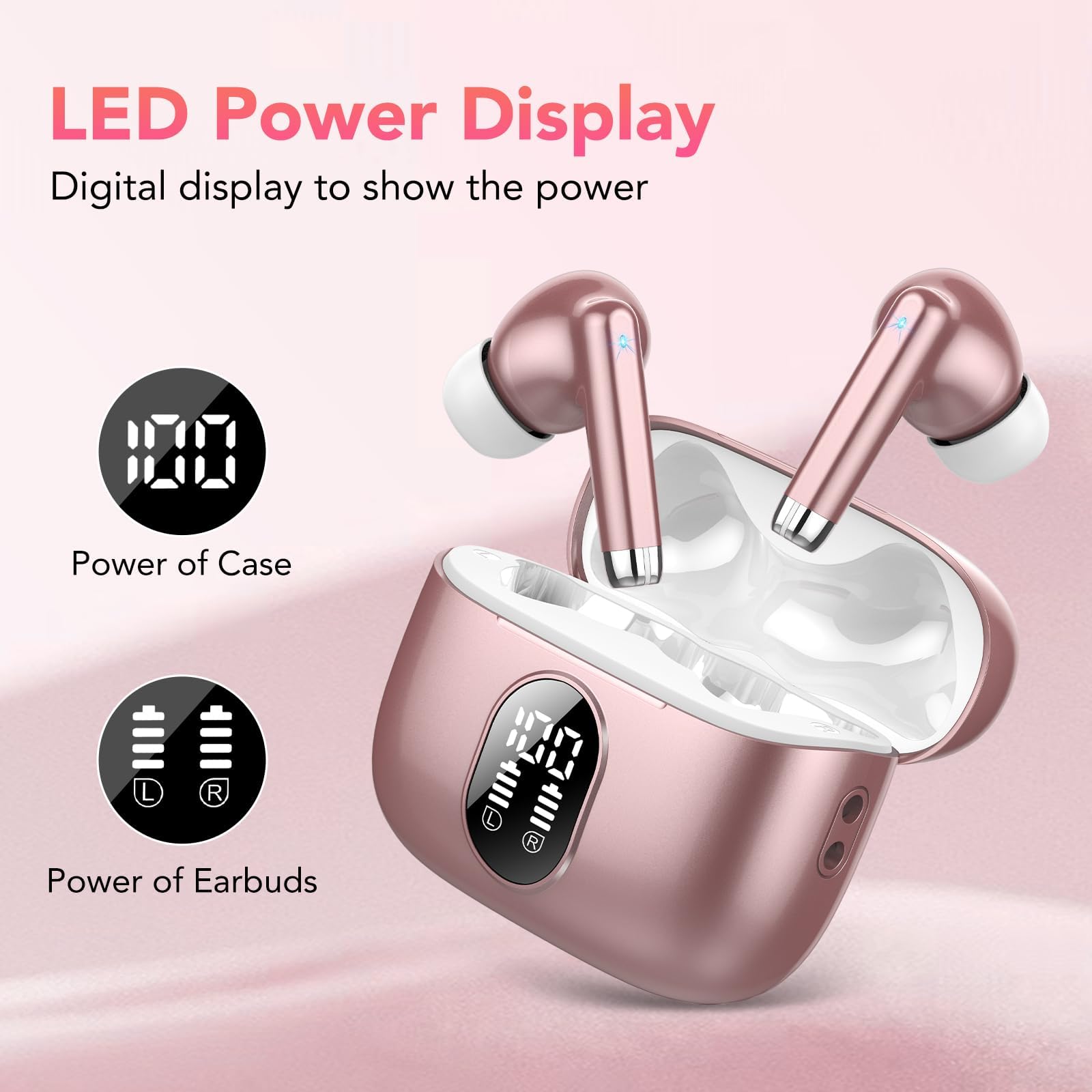 Cuffie Bluetooth 5.4, 2025 Nuovo Auricolari Bluetooth Hi-Fi Stereo con 4 ENC Mics, 40 Ore Mini Cuffie Wireless Cancellazione Rumore Cuffiette Bluetooth, Cuffie Senza Filo Impermeabili per Android/iOS - Vista 4