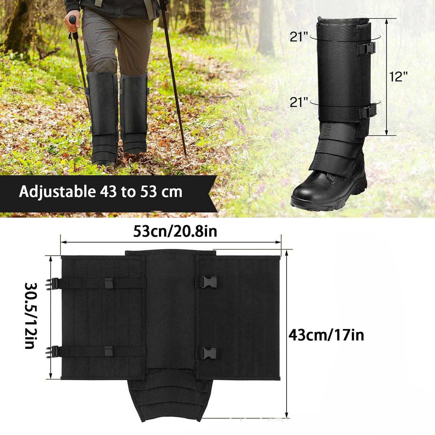 Polainas impermeables para caza de serpientes para hombres y mujeres, protectores de piernas a prueba de serpientes para caza, senderismo, tamaño ajustable