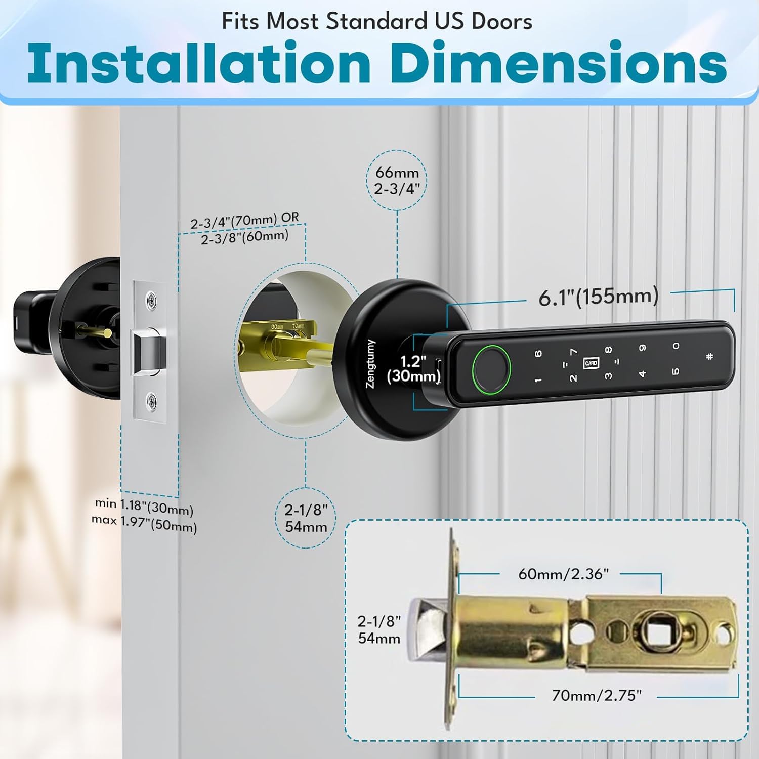 Serrure de porte à empreintes digitales, serrures de porte pour chambre à coucher, serrure de porte biométrique avec empreinte digitale/application/mot de passe/clé/carte IC - Serrure de