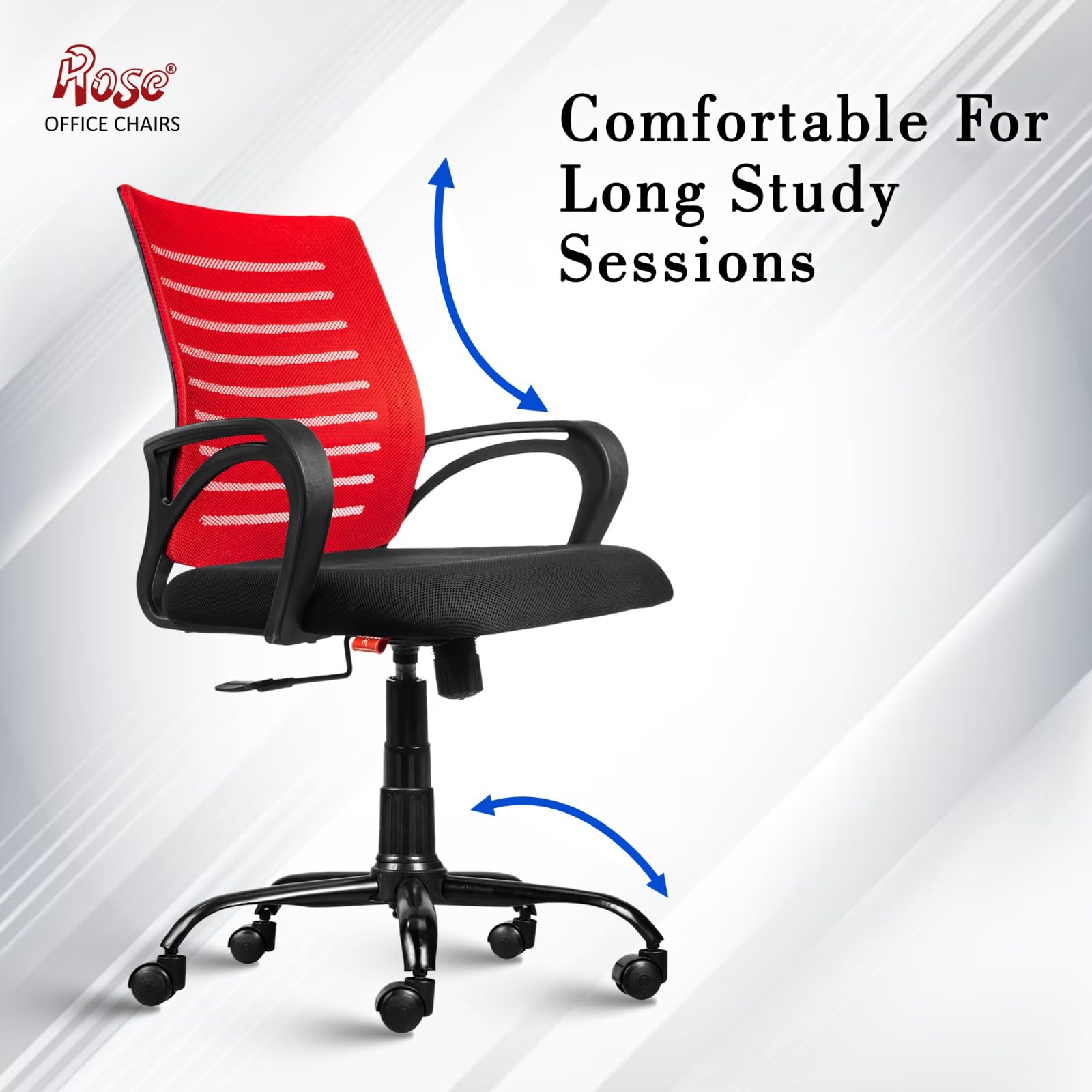 ROSE® Elite | 3 Years Brand Warranty | Ergonomic Office Chair, Study, WFH, Revolving, Rolling, Desk, Task, Laptop, Student Chair (Red, Elite Classic MB) 4