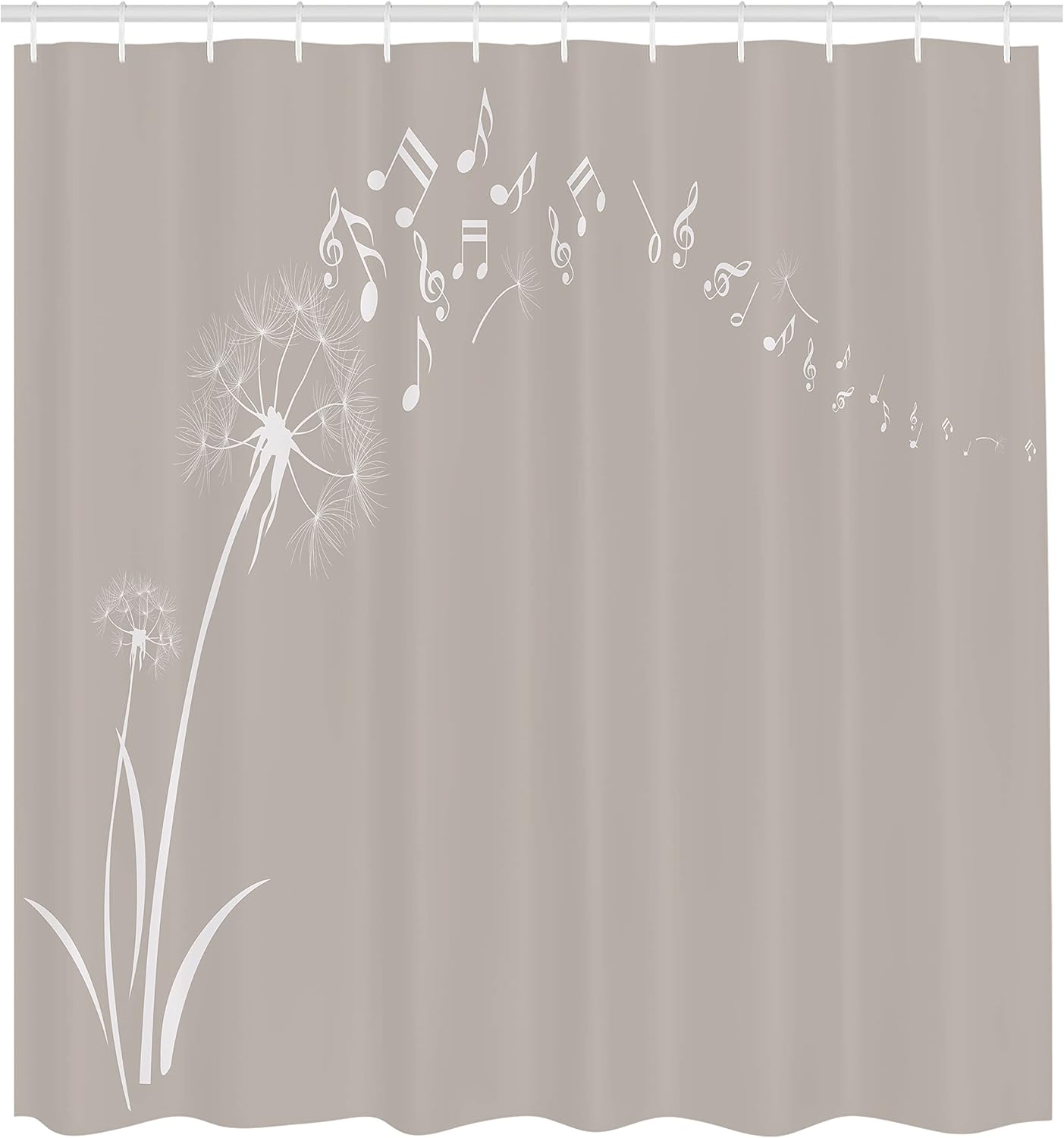 Ambesonne Music Shower Curtain, Flying Dandelions Notes Summer Spring Meadow Silhouette Softness Simple Print, Cloth Fabric Bathroom Decor Set with Hooks, 69" W x 75" L, Pale Sepia