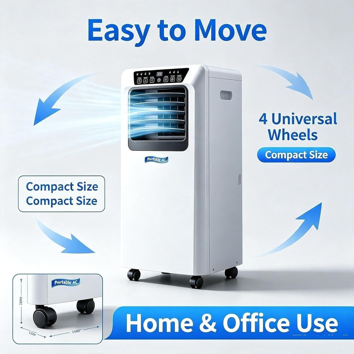 Aire Acondicionado Portátil 14000 BTU 2 en 1 Frío y Calor, Enfriador de Aire Compacto con Ruedas para Habitación, Salón y Oficina, Unidad Móvil, 9000 Btu, 9000 BTU