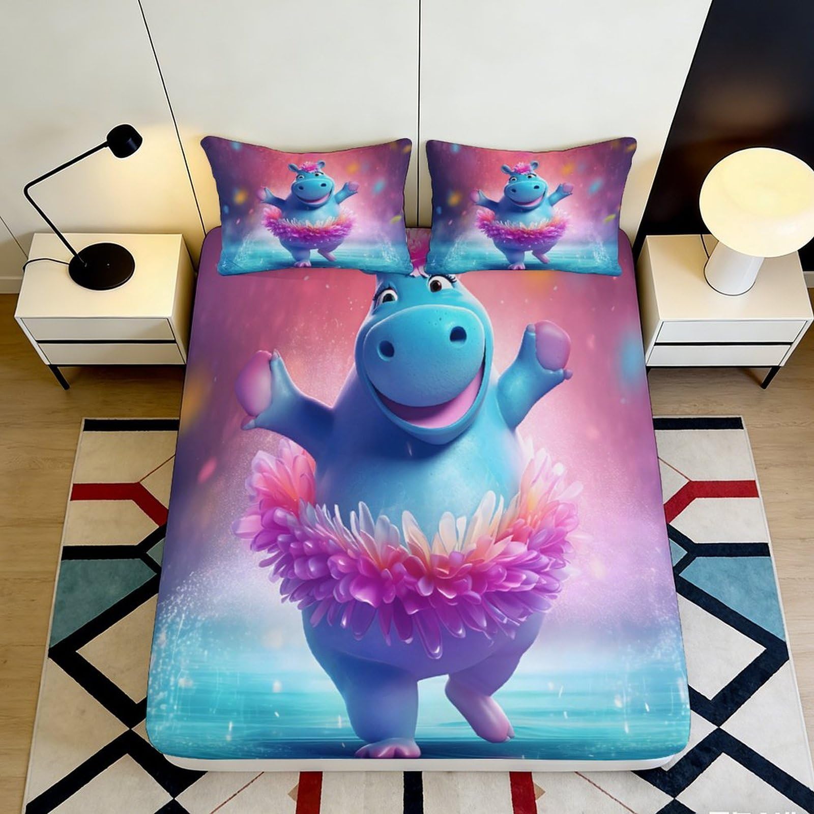 3D Printed Blue Dinosaur Fitted Sheet Microfiber Soft Bed Cover for Bedroom Dorm Artistic Decor Mattress Protection 90x200x25cm