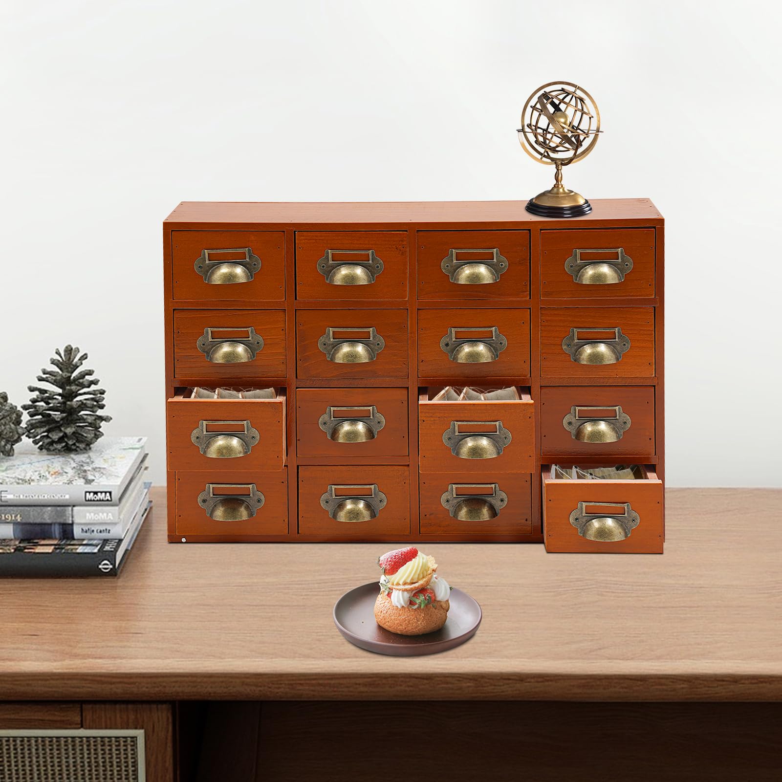 Armadietto da 16 cassetti in legno massello – Design vintage, portata 10 kg, organizer da scrivania per ufficio, casa, farmacia
