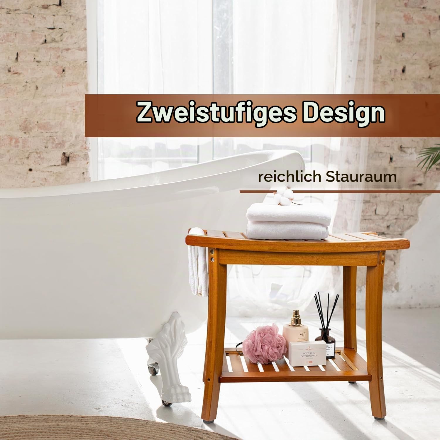 Utoplike Teak Dusche Sitz mit Griffen, tragbare hölzerne Spa Badehocker