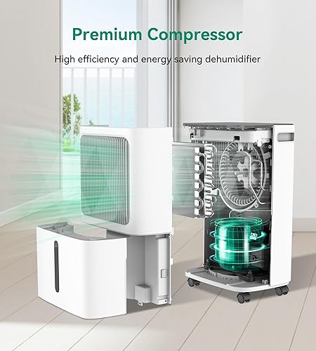 Miniatura 6 de Deshumidificador de 2500 pies cuadrados para sótano con manguera de drenaje máximo 34 pintas, deshumidificadores para el hogar, baño, habitación