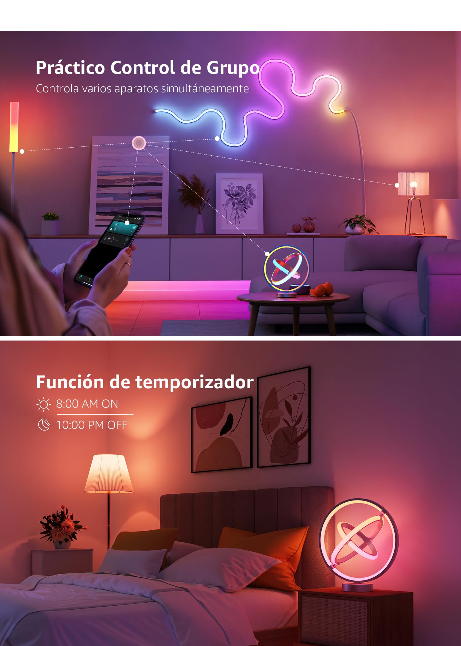 Lepro TB1 AI Lámpara de Mesa Inteligente, Lámpara de Noche Moderna MagicColor, Sync de Música y Control de Voz, Funciona con Alexa y Google Assistant, Diseñador de Iluminación AI Personalizado