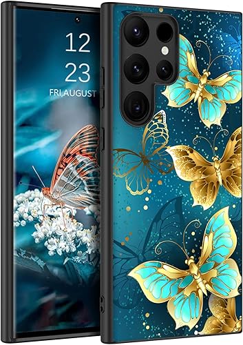 GUAGUA Funda protectora para Samsung Galaxy S23 Ultra que brilla en la oscuridad, Samsung S23 Ultra, bonita mariposa azul noctilucente, a prueba de