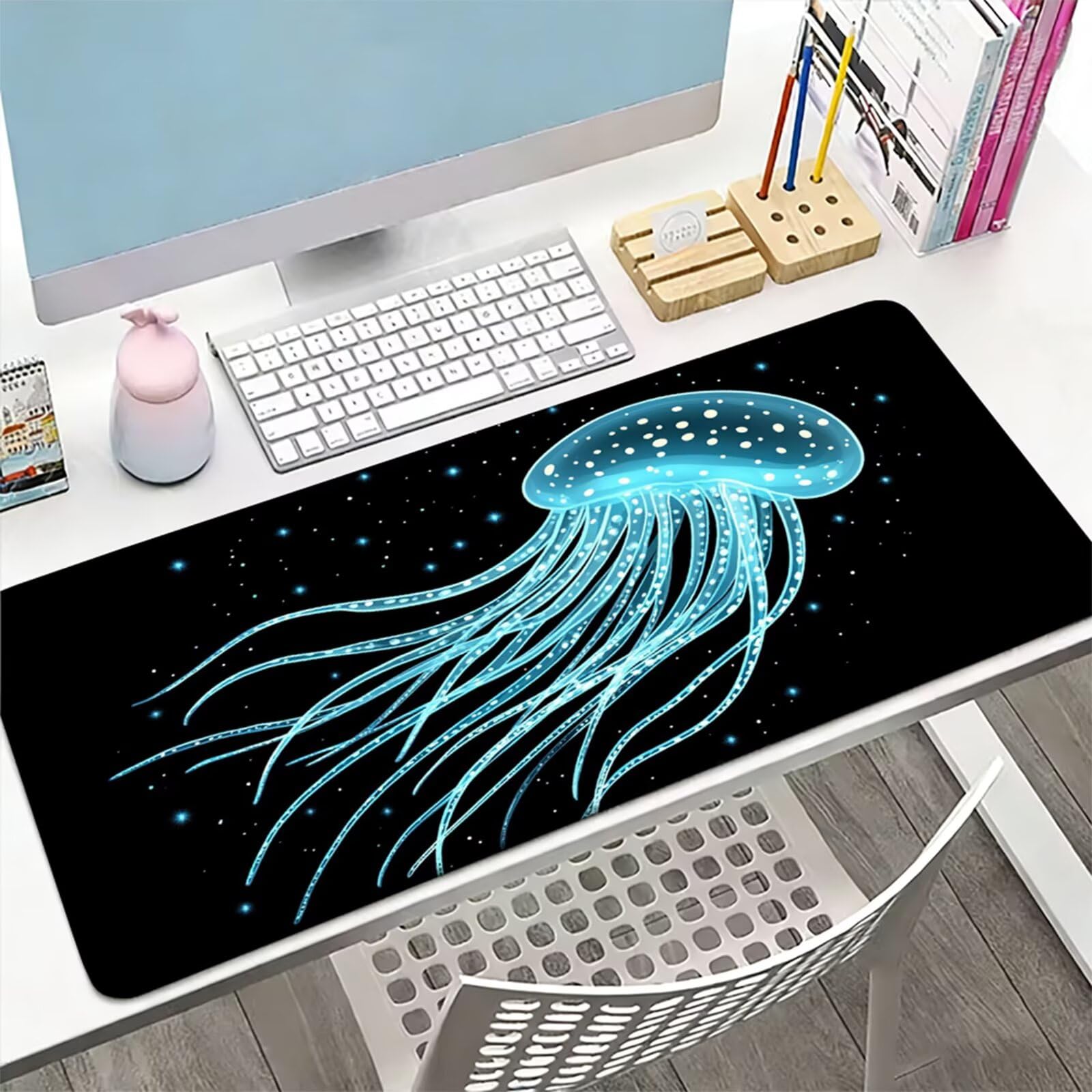 Podkładka pod mysz XXL 1000 x 500 x 3 mm, duża czarna podkładka pod mysz z wodoodporną i antypoślizgową gumową meduzą pod ręką biurko zszyte krawędzie, poprawia precyzję i szybkość dla gracza W-256