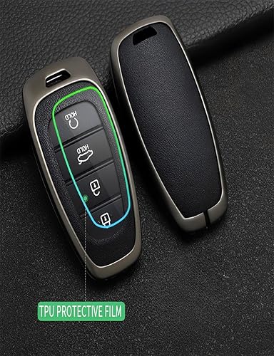 Miniatura 6 de Funda de metal para llavero Hyundai, llavero de protección compatible con Tucson Santa fe NX4 2020-2023 (p-hyj-negro), Negro -