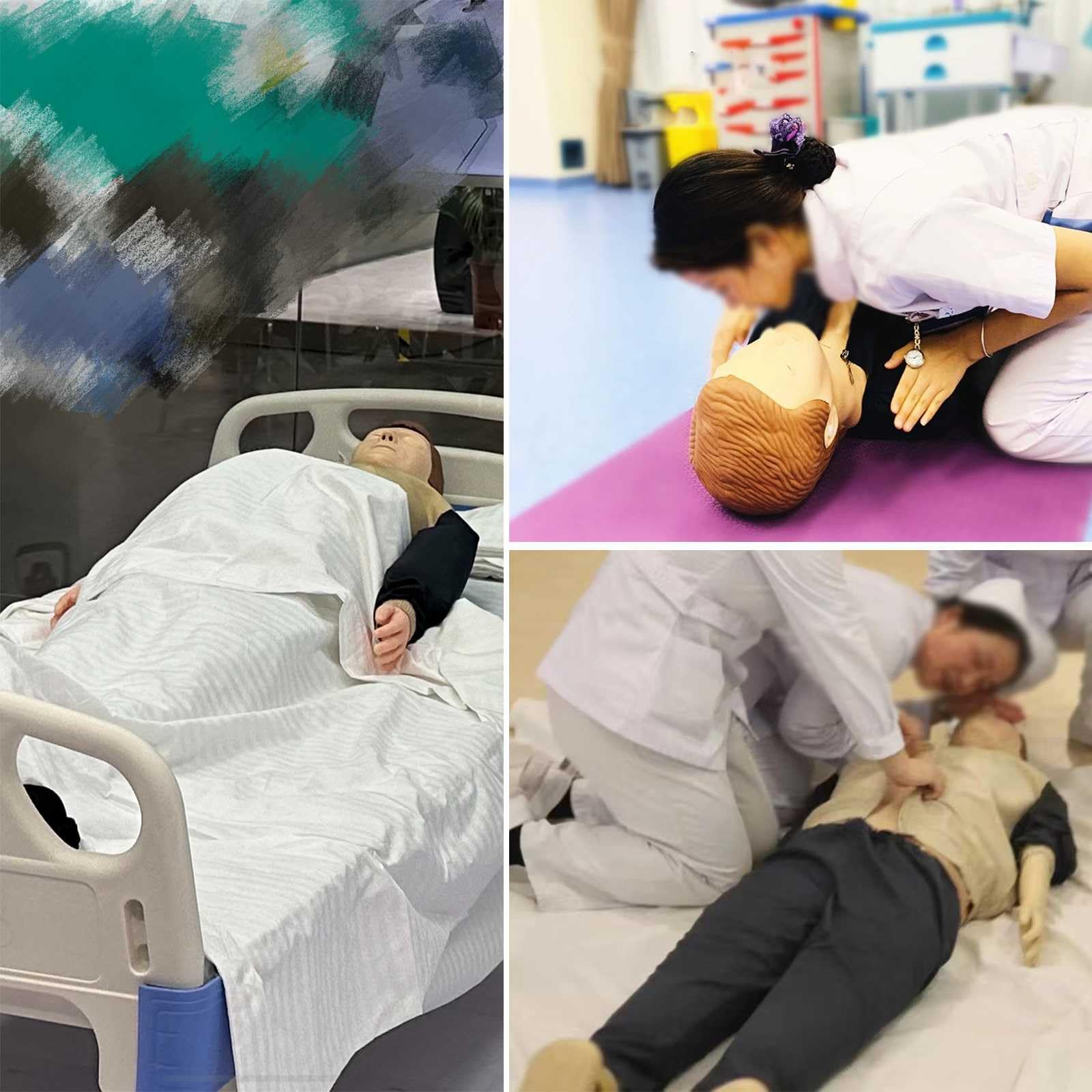 2 Juegos RCP Entrenamiento Completo Cuerpo Maniquí de Entrenamiento en RCP con Piel Facial Reemplazable & 4 Bolsas Pulmonares Reemplazables & Bolsa de Almacenamiento & Estera
