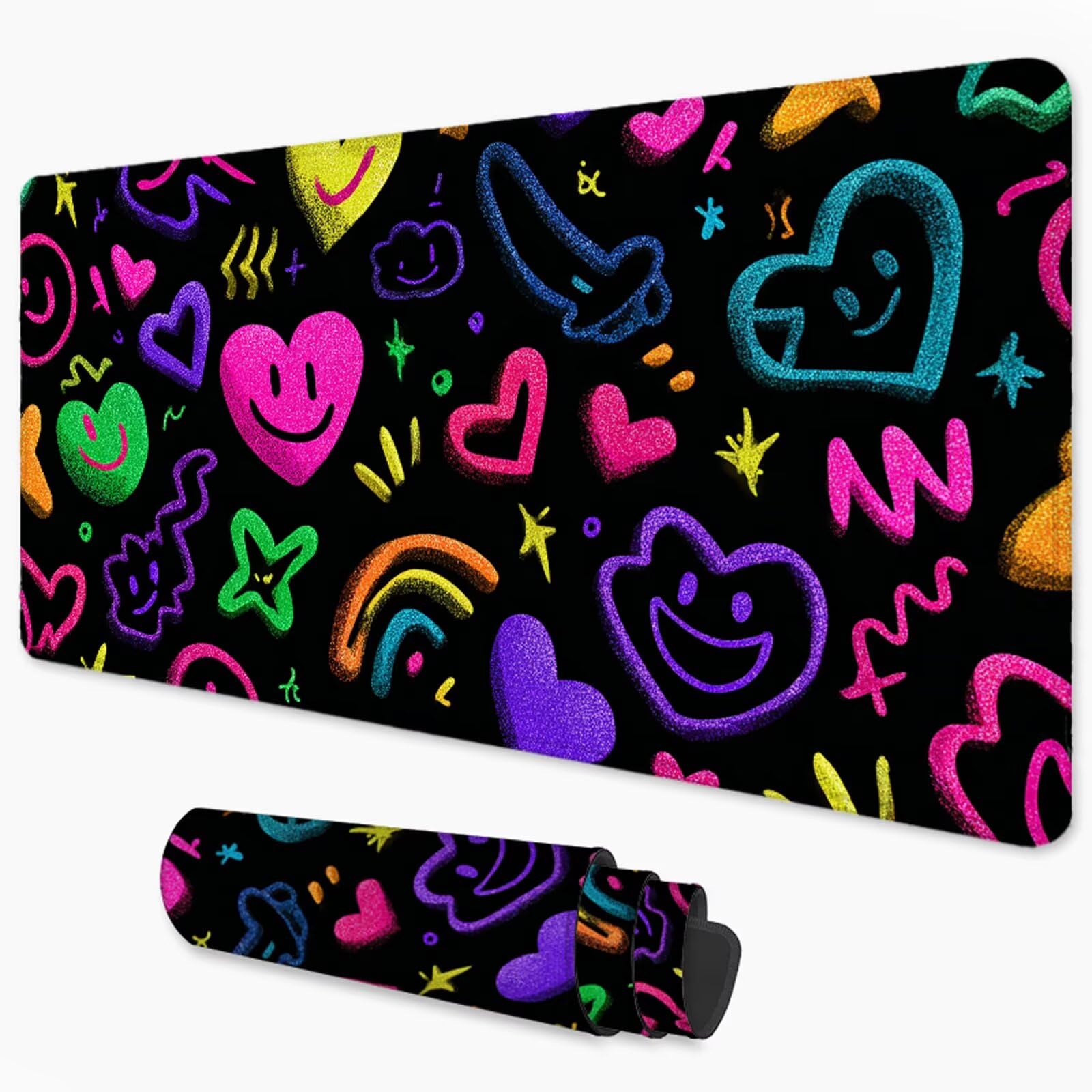 Kolorowa podkładka pod mysz XXL 1000 x 500 mm czarna podkładka pod mysz na biurko z wodoodporną powierzchnią i antypoślizgową podstawą, podkładka pod mysz do biura, komputera, poprawia dokładność i
