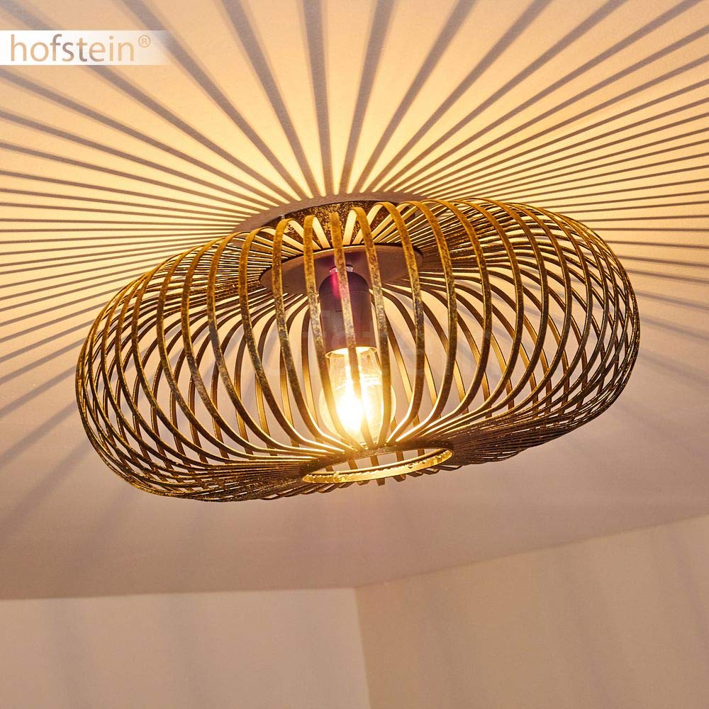 hofstein Lampada da soffitto Oravi, lampada da soffitto rotonda in metallo in nero/oro, 1 luce, attacco E27, luce retrò con grande effetto luminoso grazie al look a reticolo, senza lampadina/e