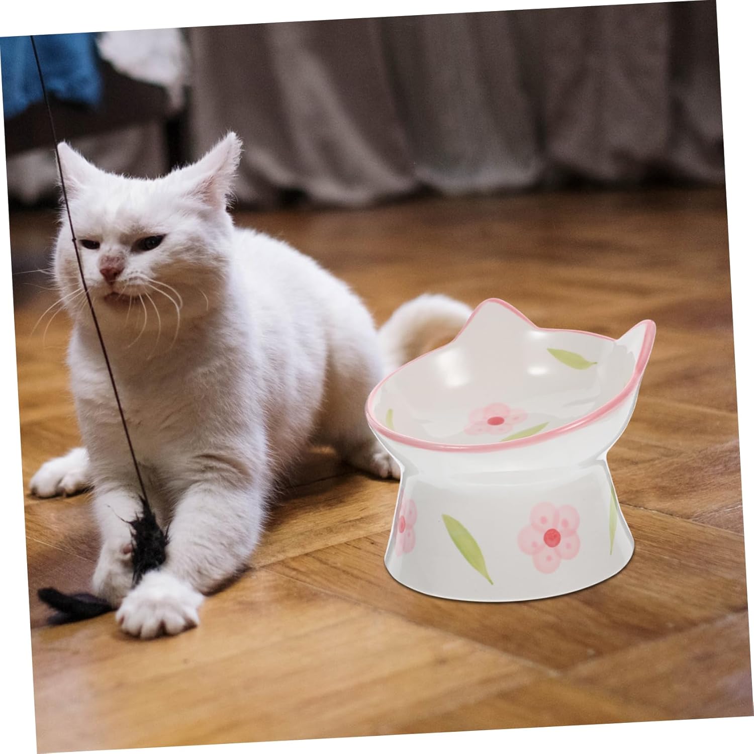 2pcs Cat Food Bowl Elevated Pet Bowl Cat Ear Design for Slow Eating Pet Feeding Tool Non-Slip Base