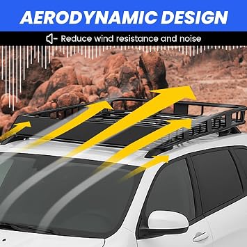 ECOTRIC 59 x 39 x 5.1 Universal Adjustable Roof Rack Cargo Carrier Basket with Extension Heavy Duty Steel Car SUV Top Luggage Storage Holder Basket for Travel 250LBS Weight Capacity