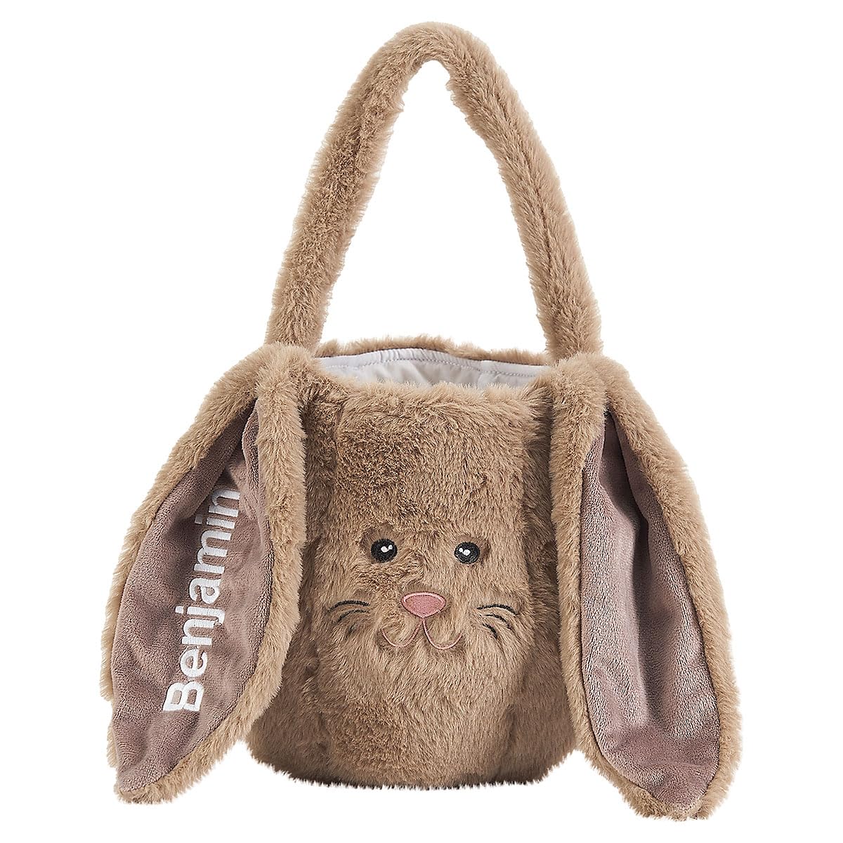 Lillian Vernon Brown Furry Easter Bunny Basket - for Kids, Baby’s First Egg Hunt, Stuffed Animals Toys, Holiday Gifts, Party Favors, 9 1/2' Diameter x