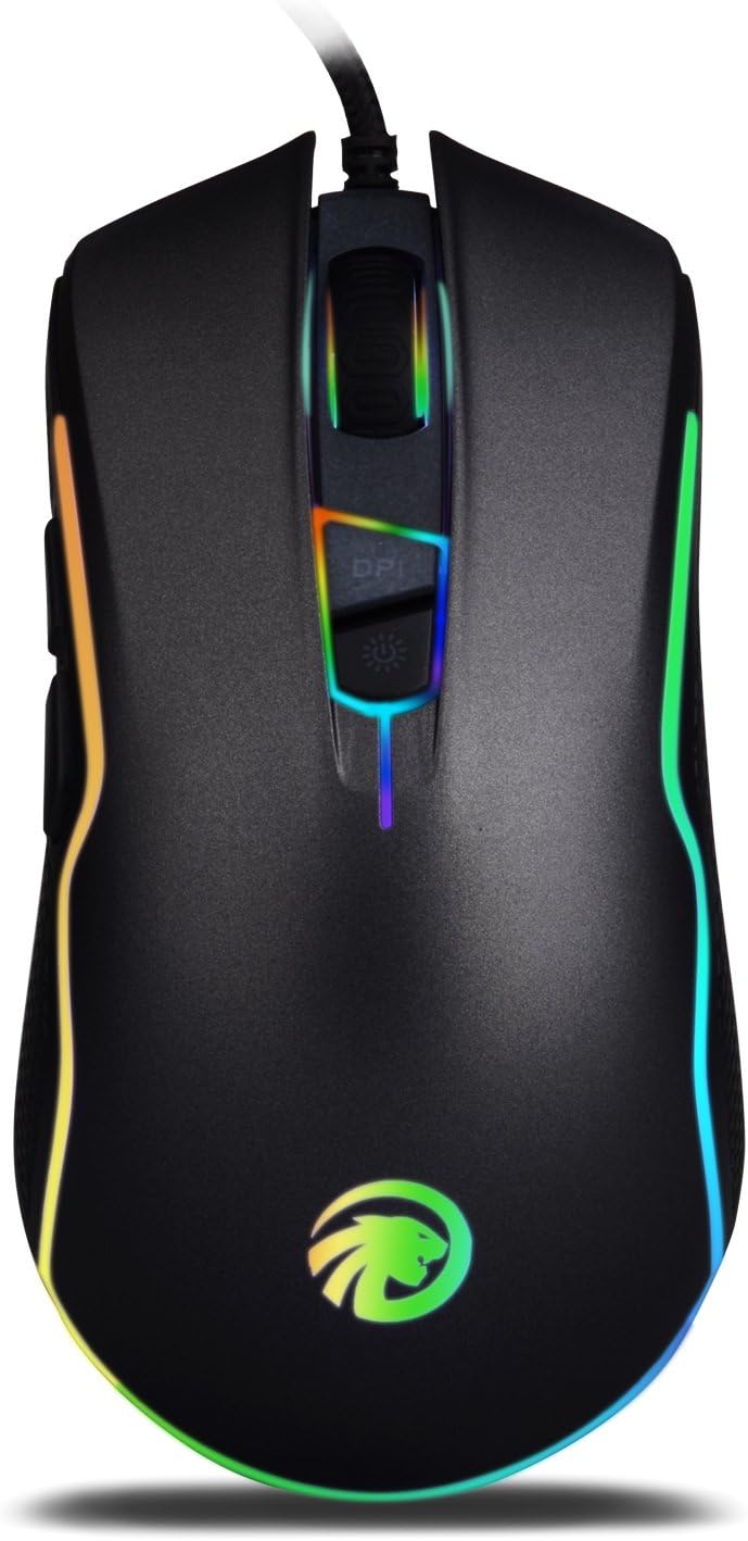 Game Mouse with RGB Backlit - Ergonomic Optical Wired USB Gaming Mice with 9 Programmable Buttons 7 Shooting LED Colors 4000 DPI for PC/Laptop/Desktop/Computer - Black